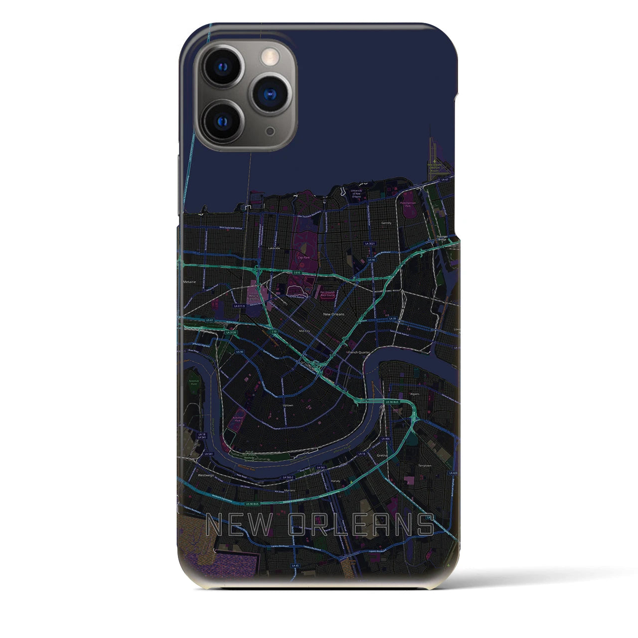 【ニューオーリンズ】地図柄iPhoneケース（バックカバータイプ・ブラック）iPhone 11 Pro Max 用
