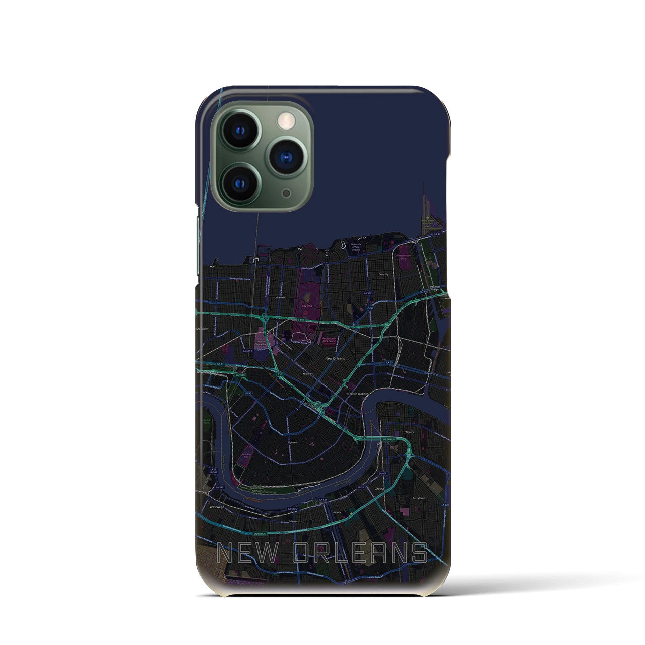【ニューオーリンズ】地図柄iPhoneケース（バックカバータイプ・ブラック）iPhone 11 Pro 用