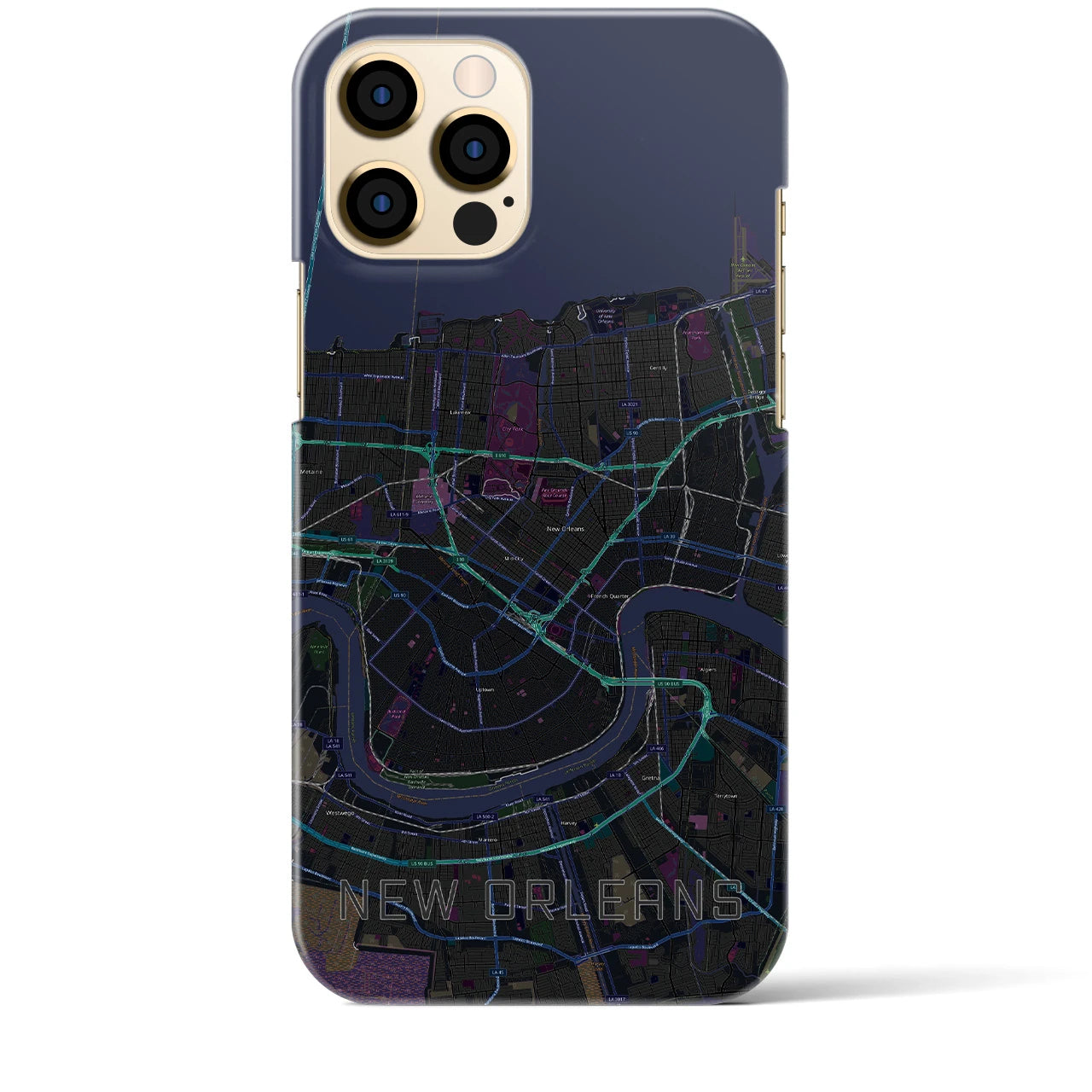 【ニューオーリンズ】地図柄iPhoneケース（バックカバータイプ・ブラック）iPhone 12 Pro Max 用