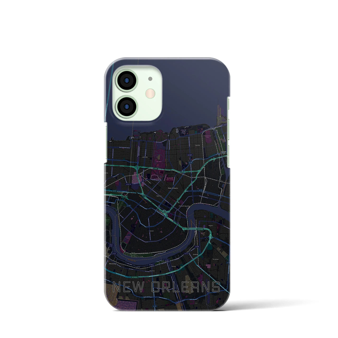 【ニューオーリンズ】地図柄iPhoneケース（バックカバータイプ・ブラック）iPhone 12 mini 用