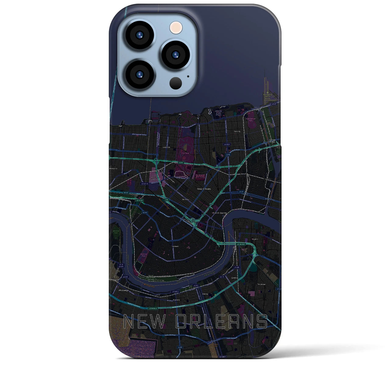 【ニューオーリンズ】地図柄iPhoneケース（バックカバータイプ・ブラック）iPhone 13 Pro Max 用