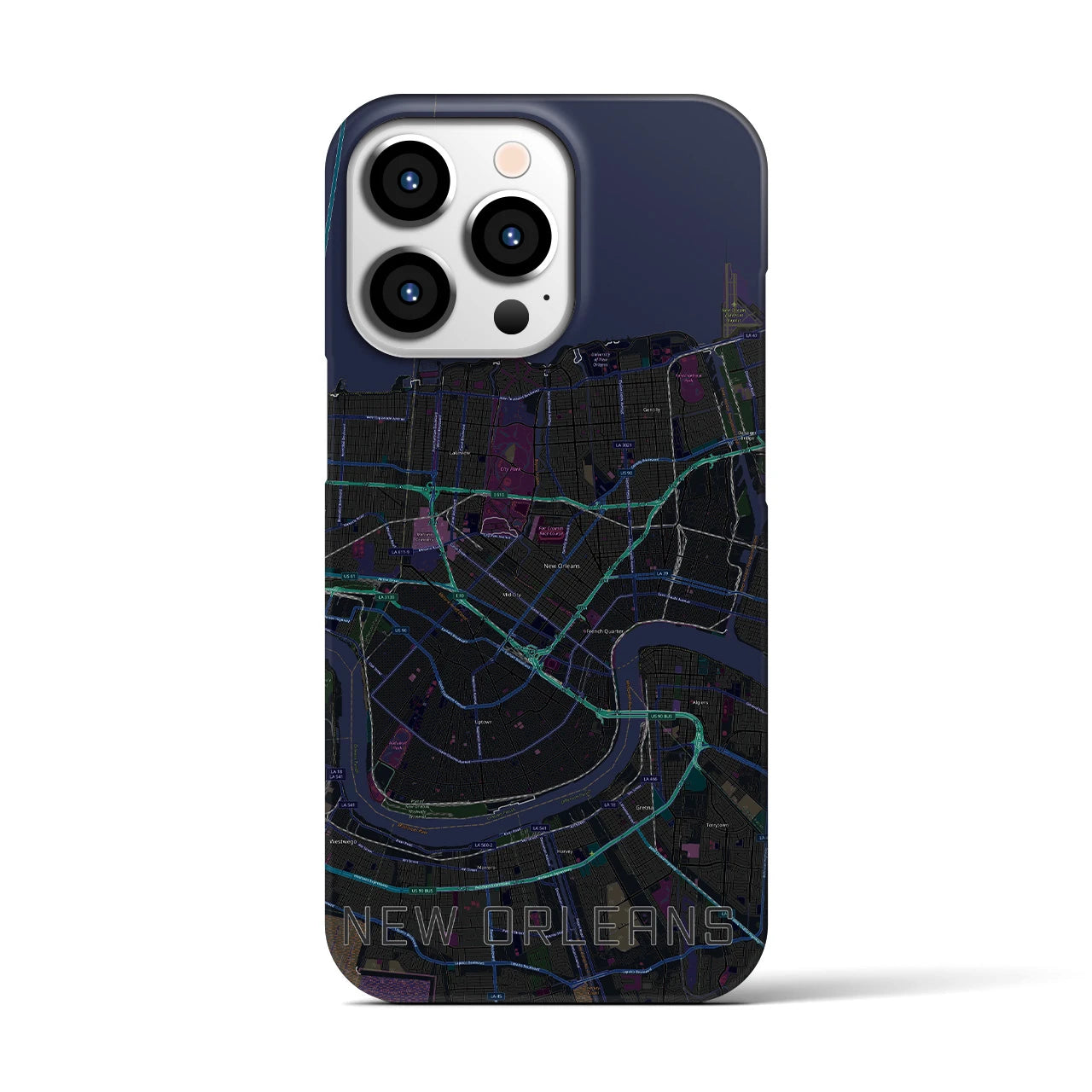 【ニューオーリンズ】地図柄iPhoneケース（バックカバータイプ・ブラック）iPhone 13 Pro 用