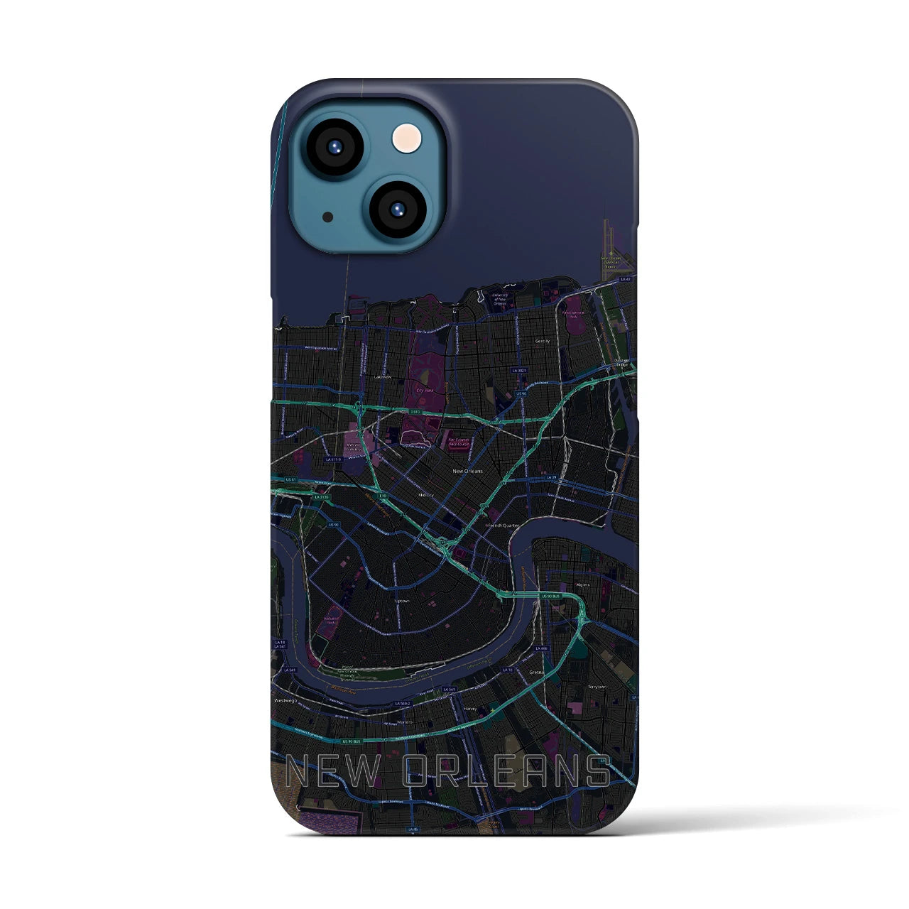 【ニューオーリンズ】地図柄iPhoneケース（バックカバータイプ・ブラック）iPhone 13 用
