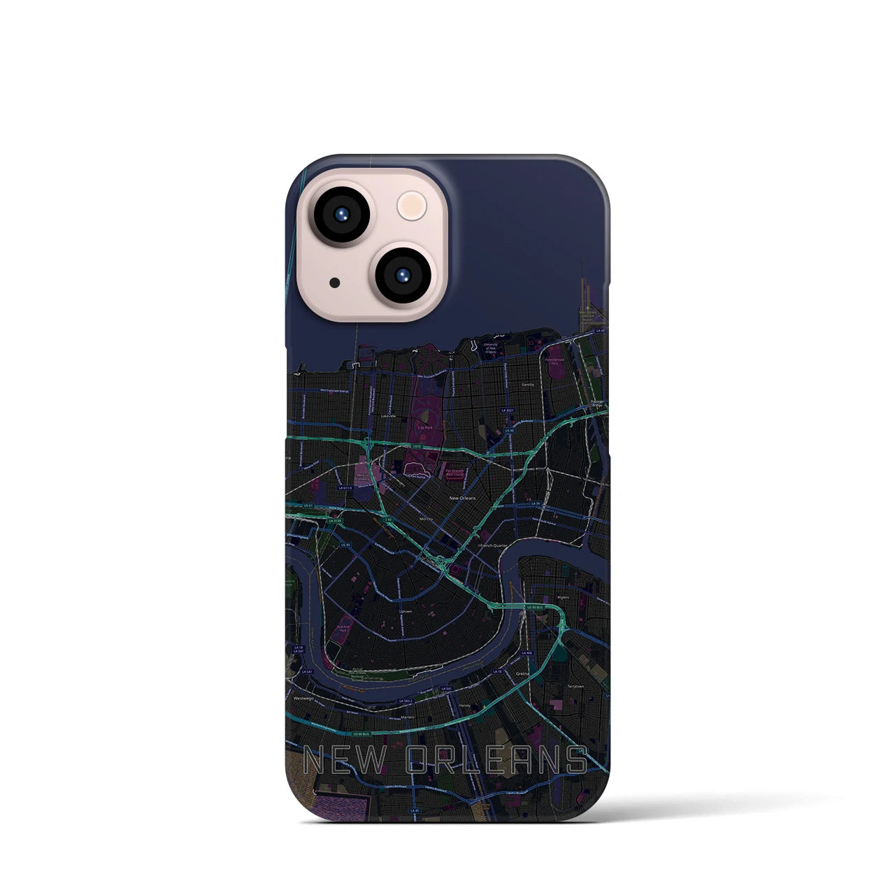 【ニューオーリンズ】地図柄iPhoneケース（バックカバータイプ・ブラック）iPhone 13 mini 用