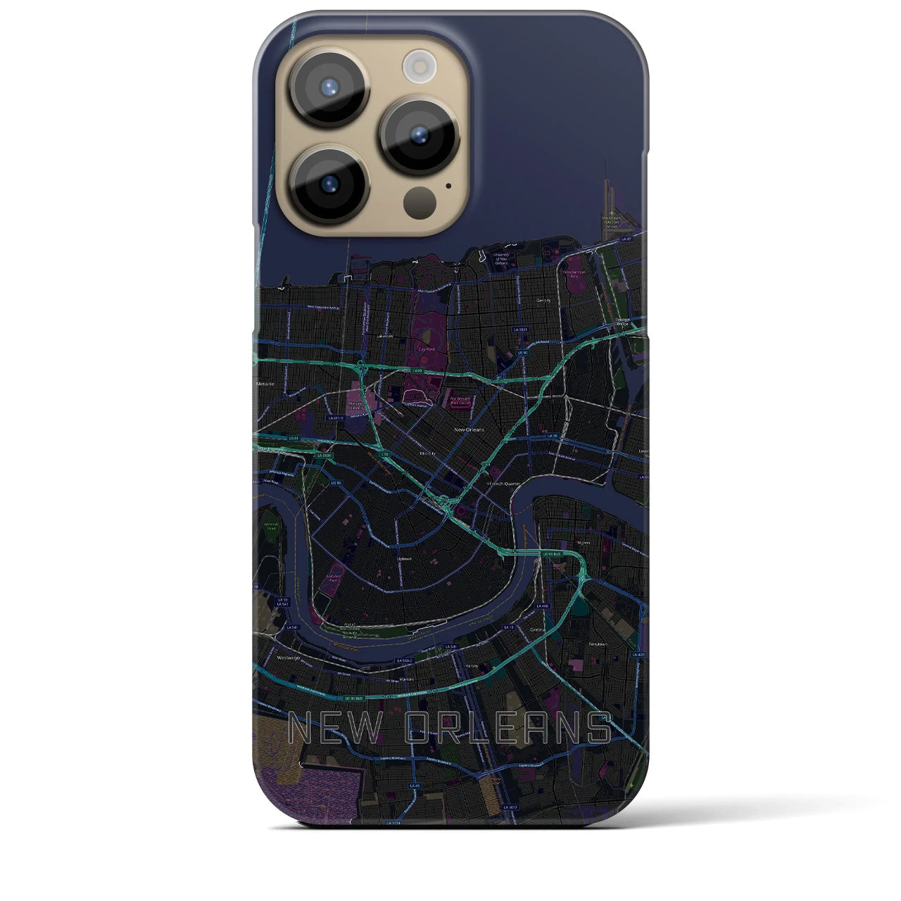 【ニューオーリンズ】地図柄iPhoneケース（バックカバータイプ・ブラック）iPhone 14 Pro Max 用