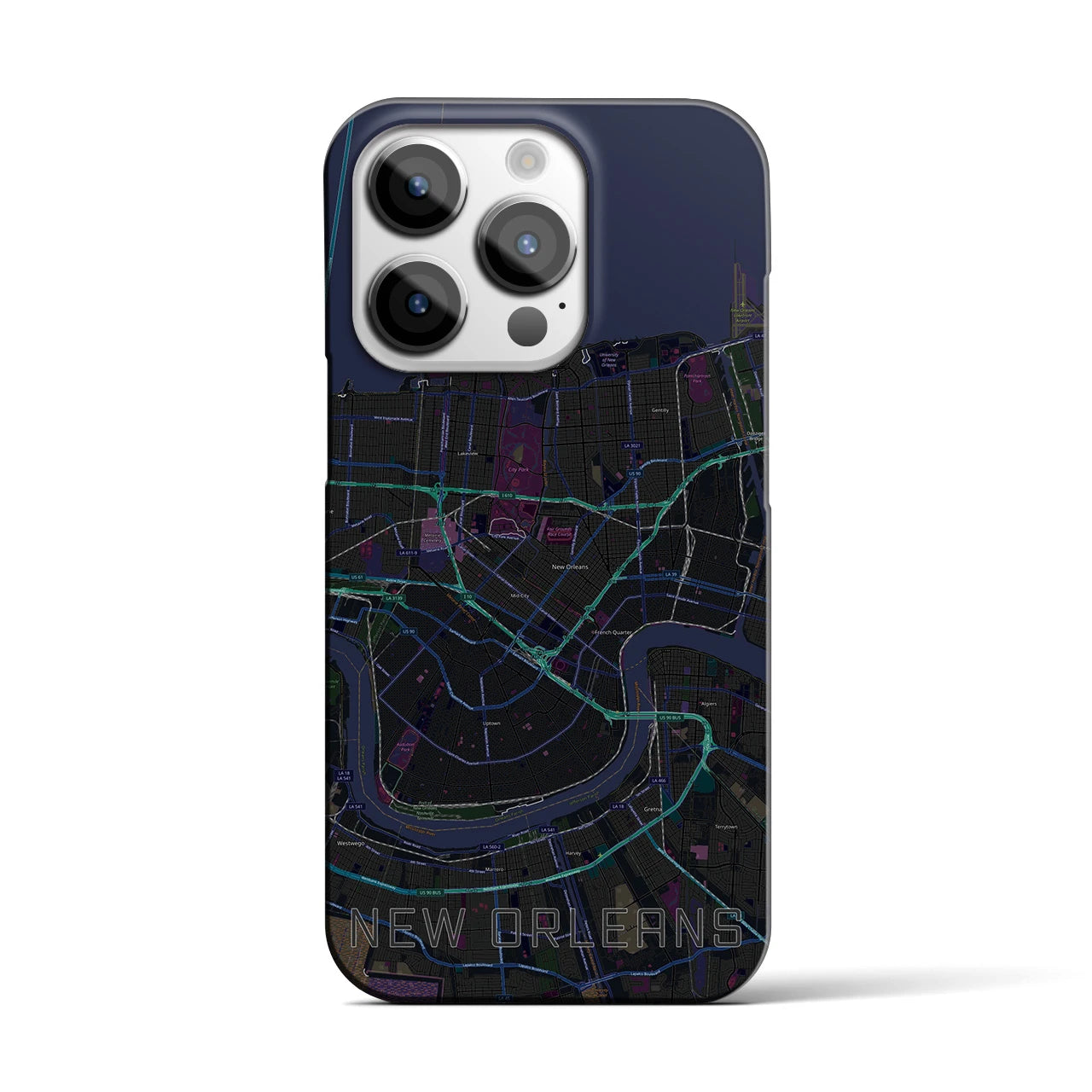 【ニューオーリンズ】地図柄iPhoneケース（バックカバータイプ・ブラック）iPhone 14 Pro 用