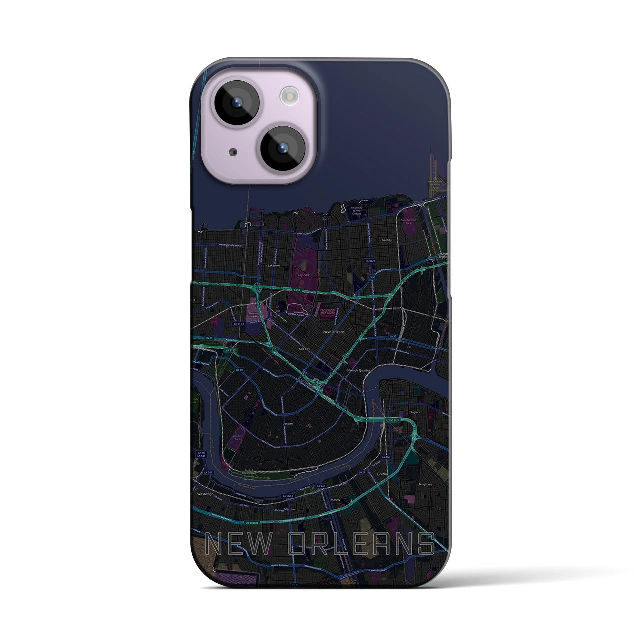 【ニューオーリンズ】地図柄iPhoneケース（バックカバータイプ・ブラック）iPhone 14 用