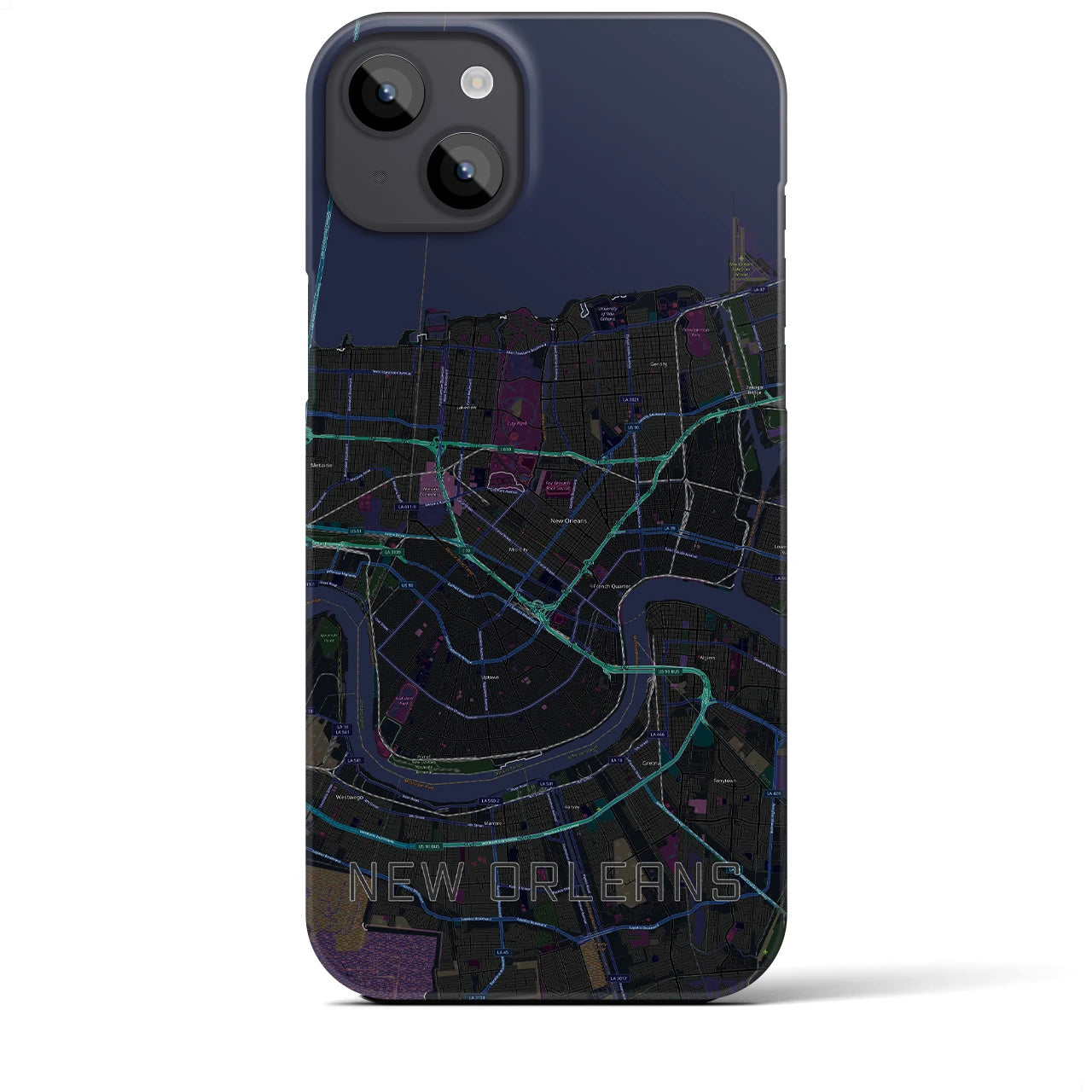 【ニューオーリンズ】地図柄iPhoneケース（バックカバータイプ・ブラック）iPhone 14 Plus 用