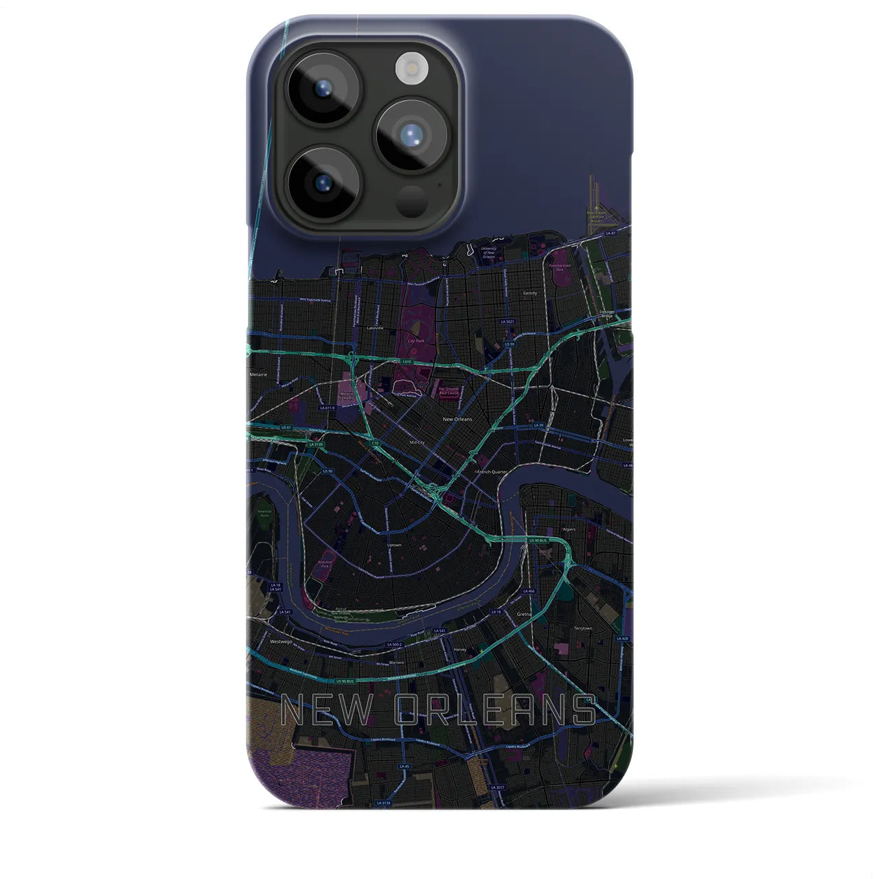 【ニューオーリンズ】地図柄iPhoneケース（バックカバータイプ・ブラック）iPhone 15 Pro Max 用