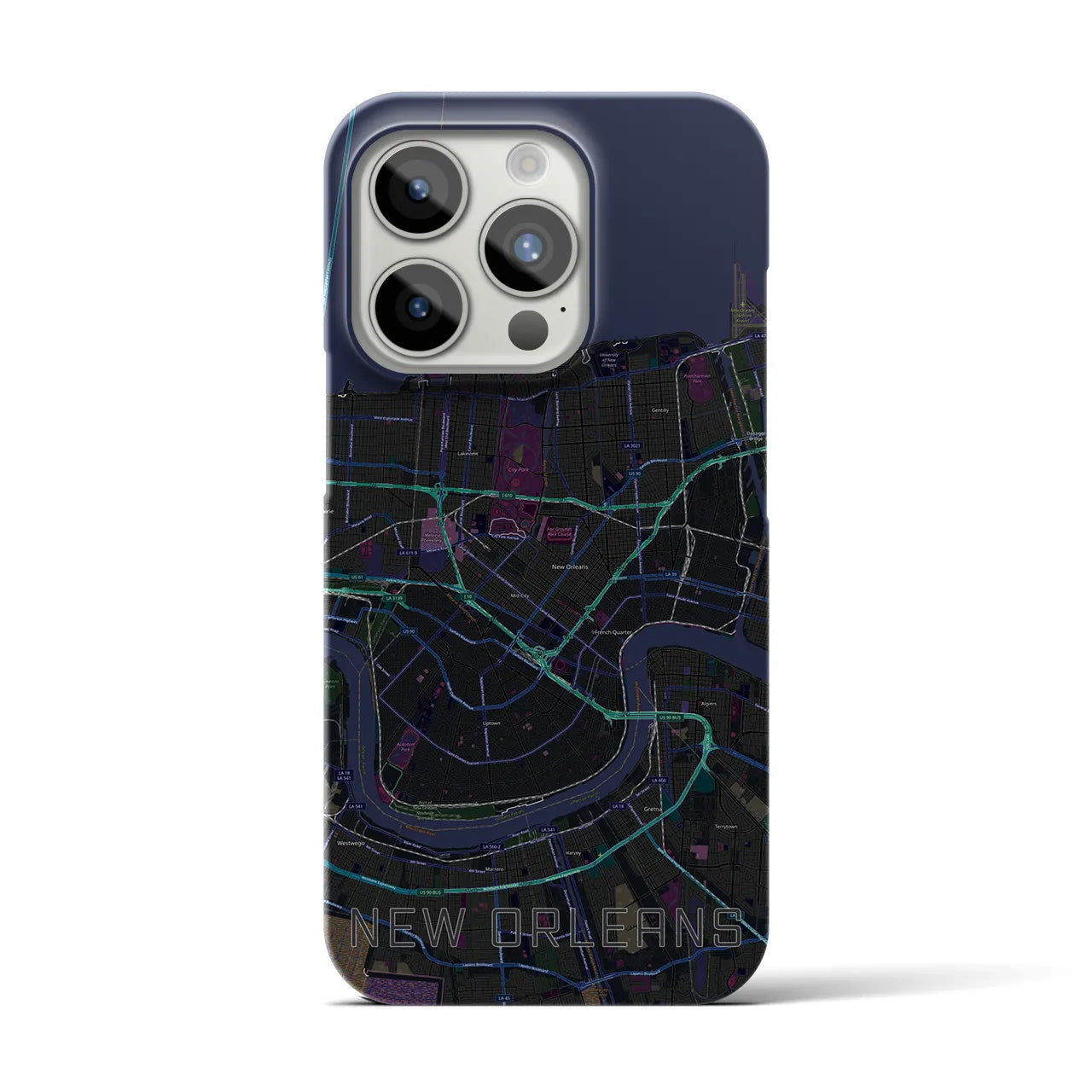 【ニューオーリンズ】地図柄iPhoneケース（バックカバータイプ・ブラック）iPhone 15 Pro 用