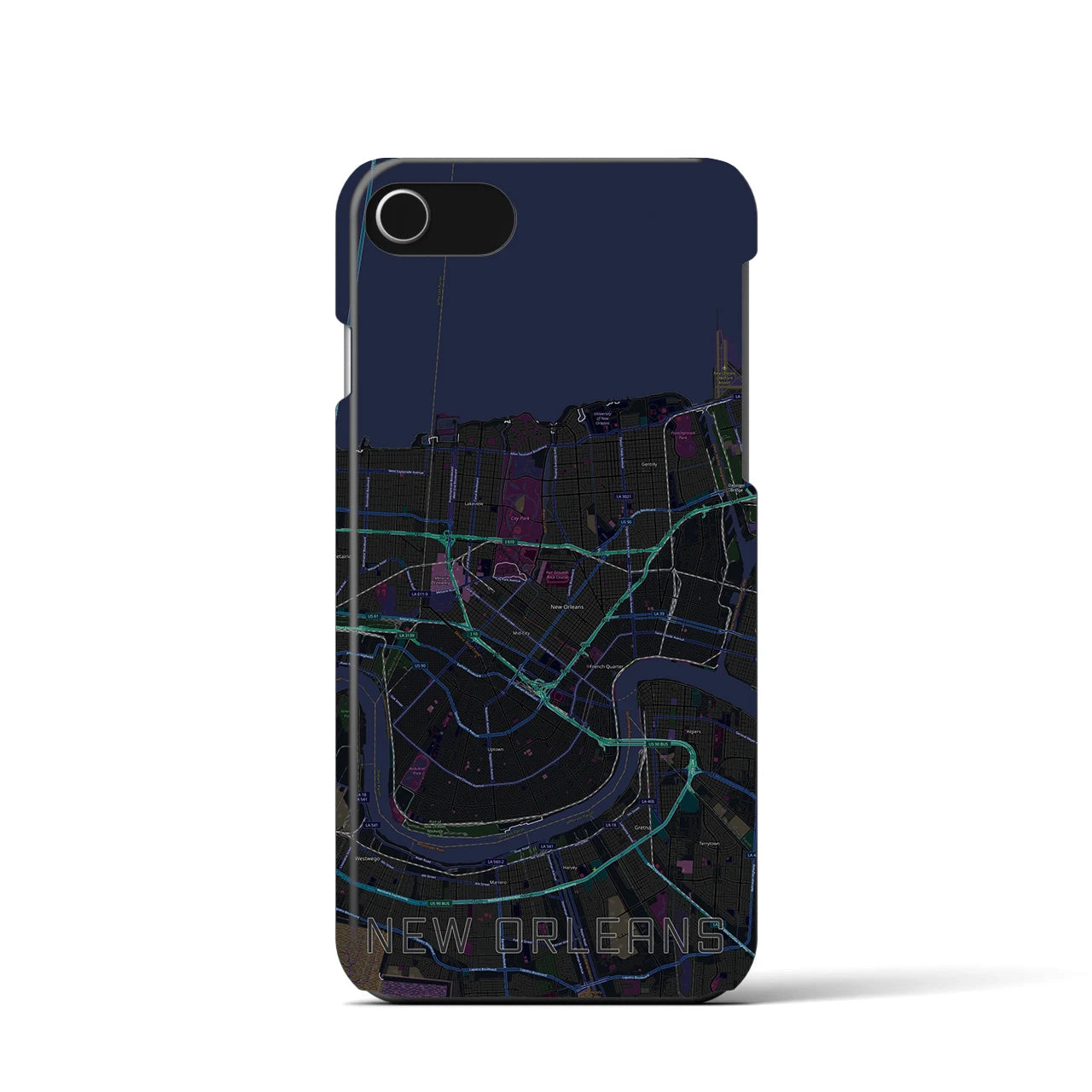 【ニューオーリンズ】地図柄iPhoneケース（バックカバータイプ・ブラック）iPhone SE（第3 / 第2世代） / 8 / 7 / 6s / 6 用