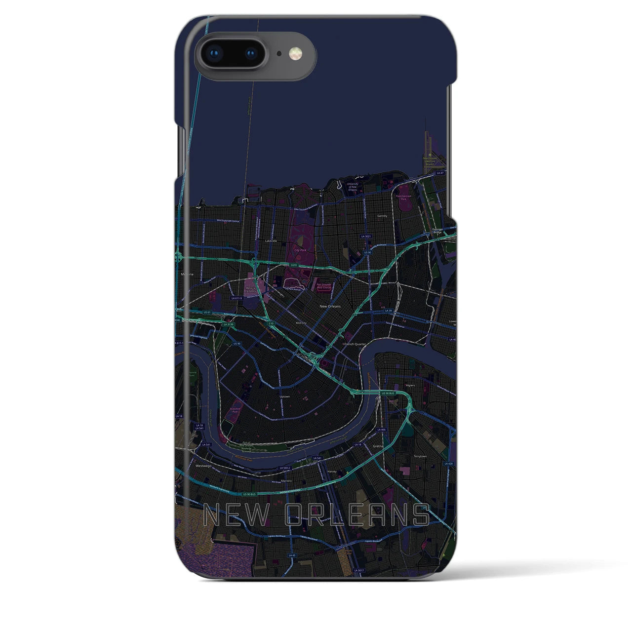 【ニューオーリンズ】地図柄iPhoneケース（バックカバータイプ・ブラック）iPhone 8Plus /7Plus / 6sPlus / 6Plus 用