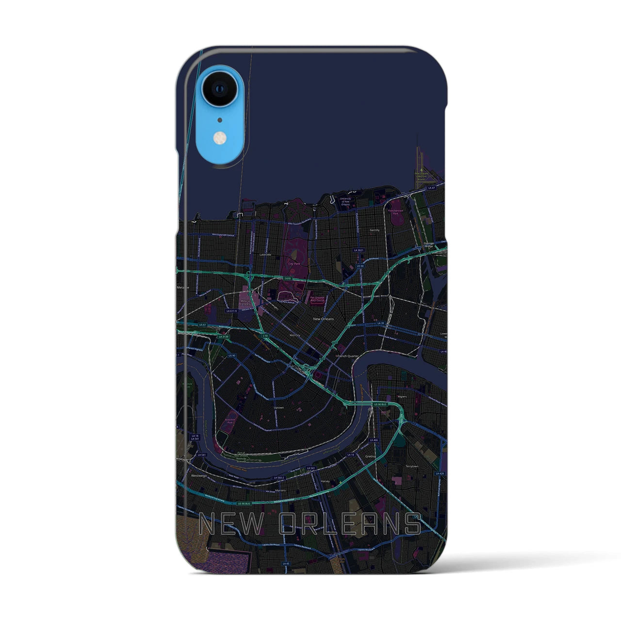 【ニューオーリンズ】地図柄iPhoneケース（バックカバータイプ・ブラック）iPhone XR 用