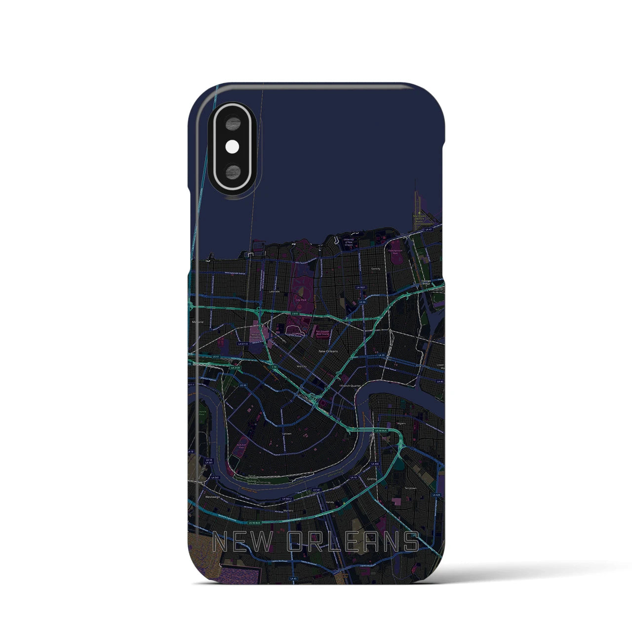 【ニューオーリンズ】地図柄iPhoneケース（バックカバータイプ・ブラック）iPhone XS / X 用