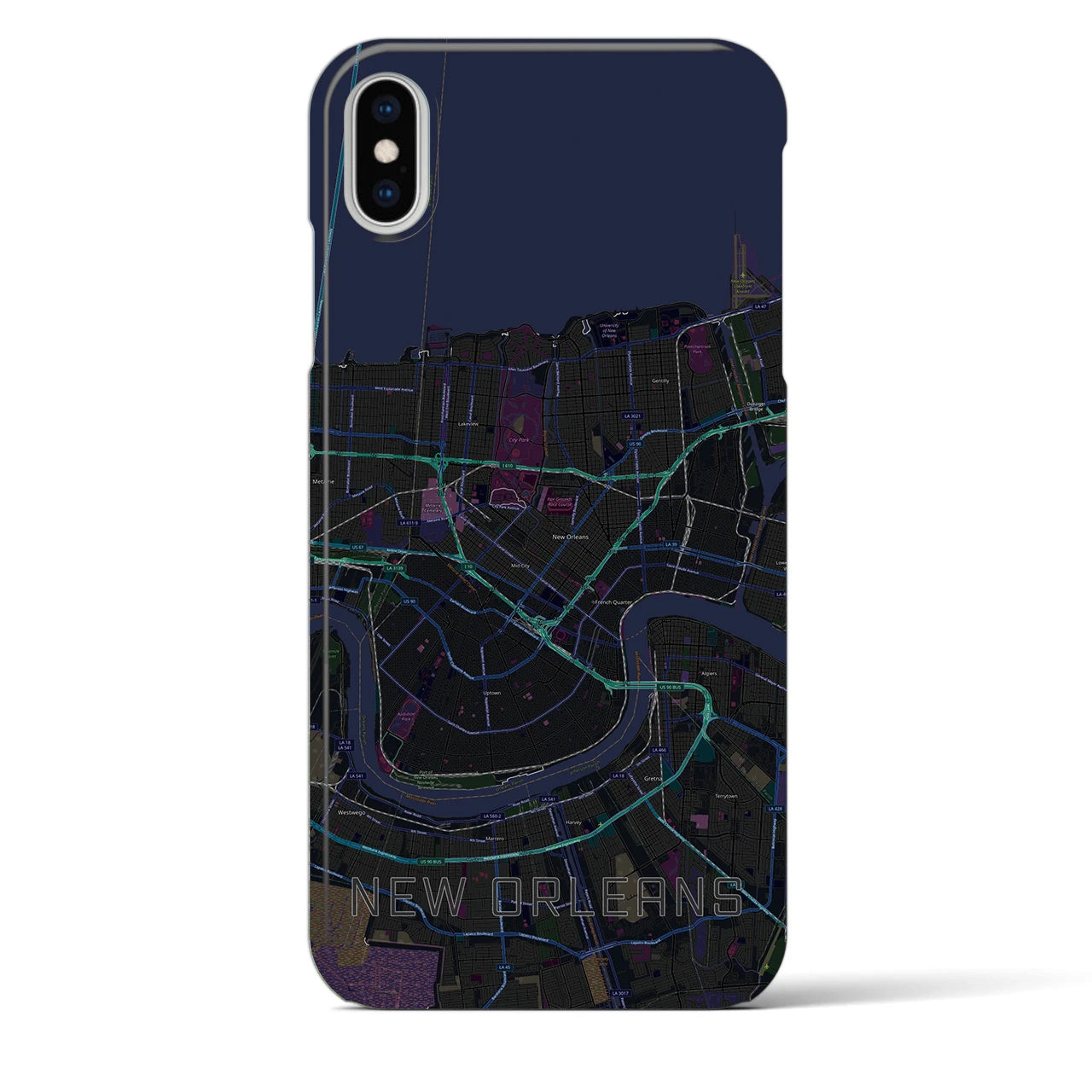 【ニューオーリンズ】地図柄iPhoneケース（バックカバータイプ・ブラック）iPhone XS Max 用