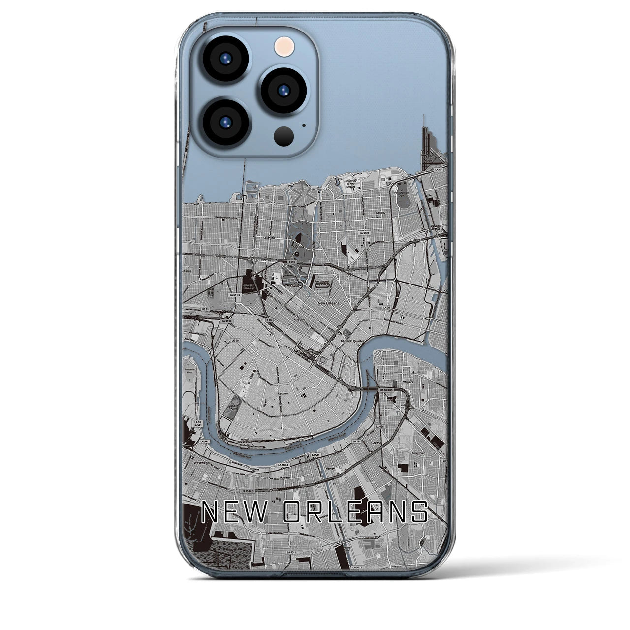 【ニューオーリンズ】地図柄iPhoneケース（クリアタイプ・モノトーン）iPhone 13 Pro Max 用