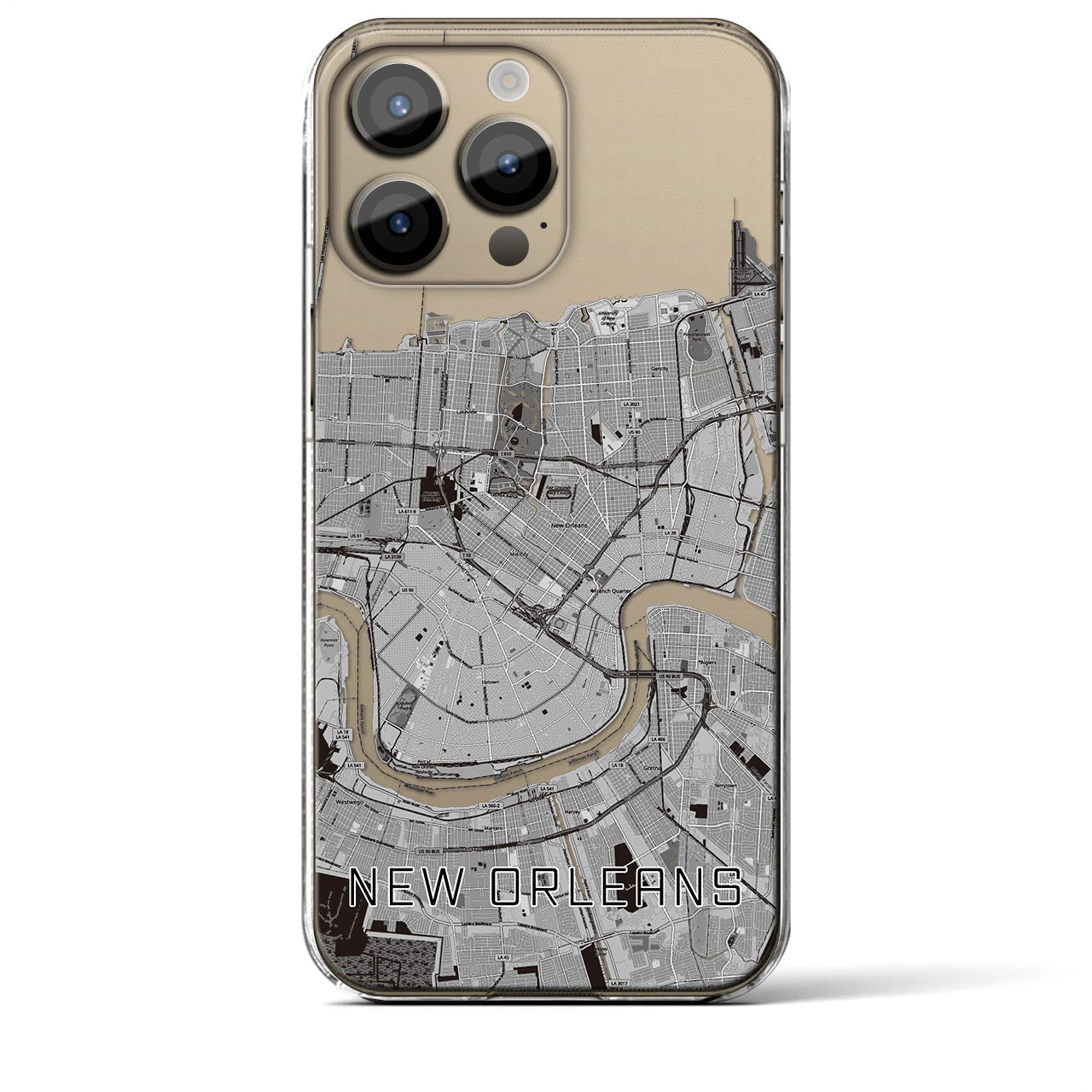【ニューオーリンズ】地図柄iPhoneケース（クリアタイプ・モノトーン）iPhone 14 Pro Max 用