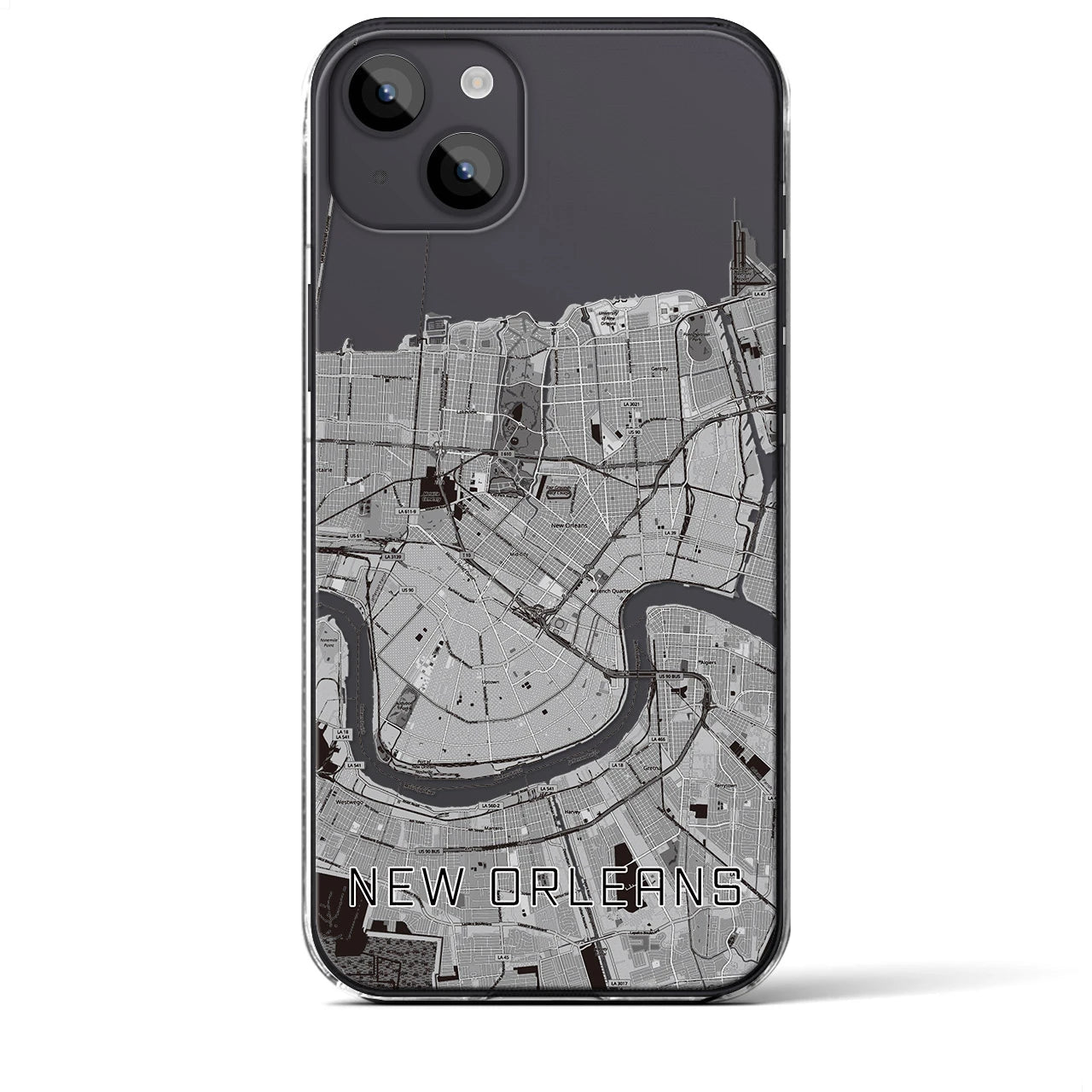 【ニューオーリンズ】地図柄iPhoneケース（クリアタイプ・モノトーン）iPhone 14 Plus 用