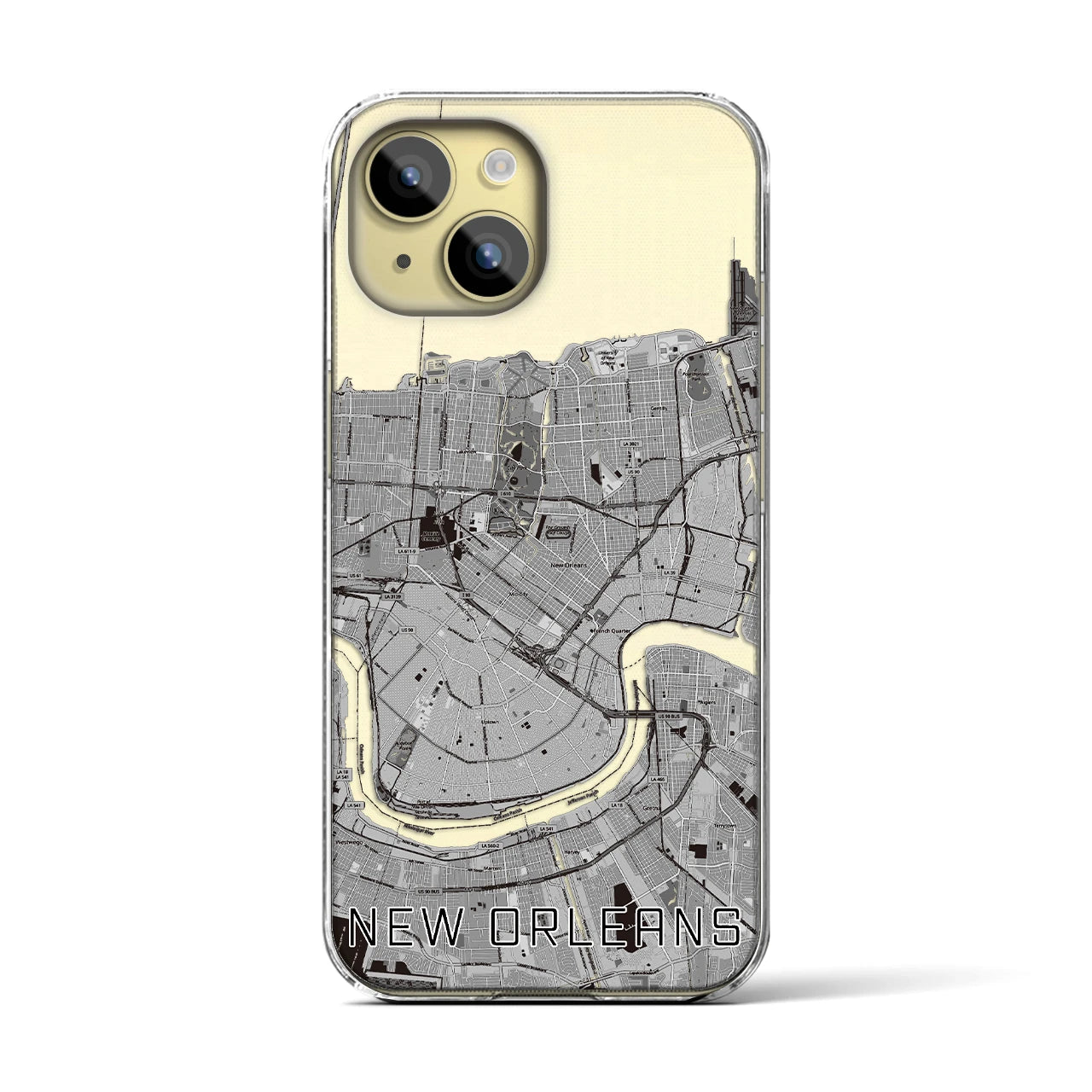 【ニューオーリンズ】地図柄iPhoneケース（クリアタイプ・モノトーン）iPhone 15 用