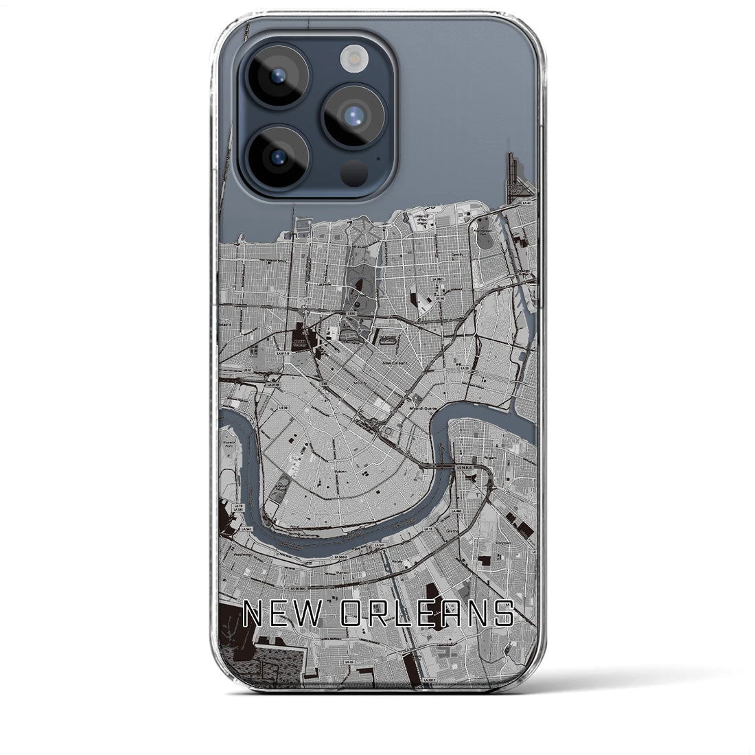 【ニューオーリンズ】地図柄iPhoneケース（クリアタイプ・モノトーン）iPhone 15 Pro Max 用
