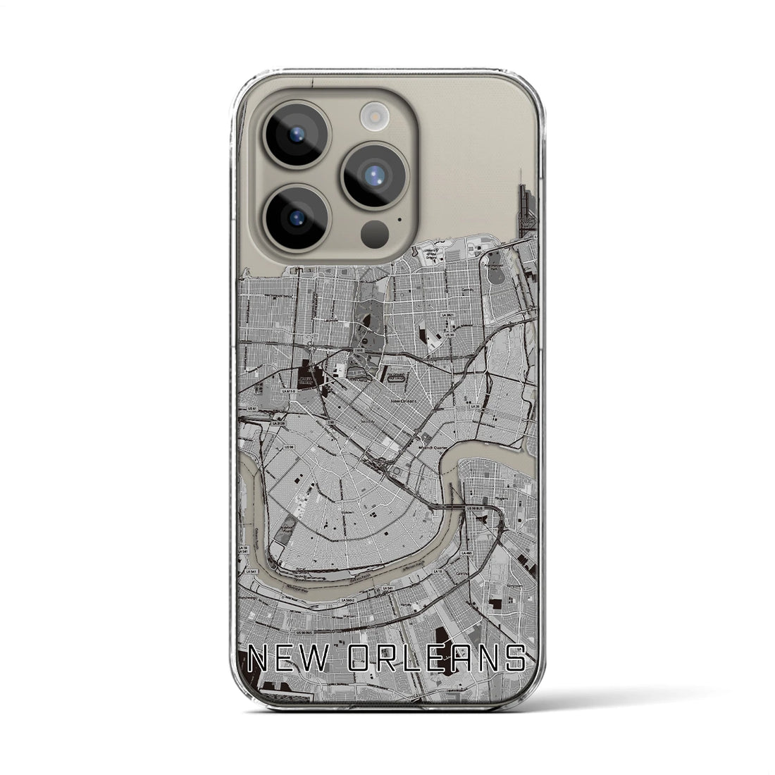 【ニューオーリンズ】地図柄iPhoneケース（クリアタイプ・モノトーン）iPhone 15 Pro 用