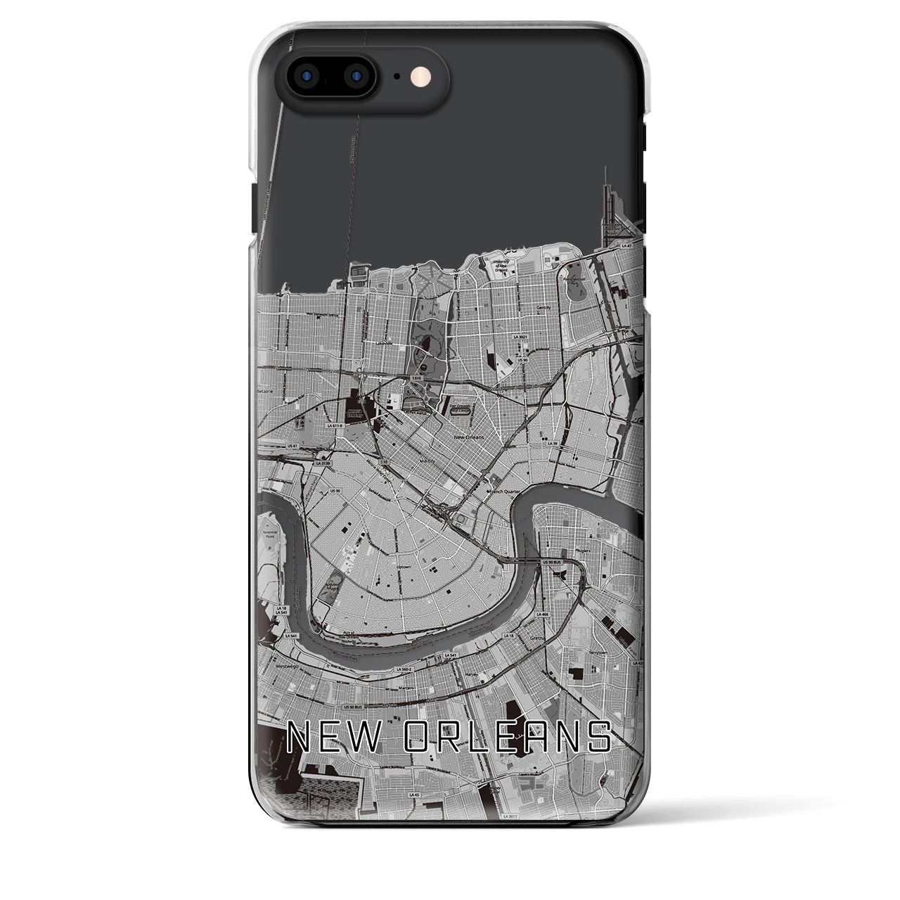 【ニューオーリンズ】地図柄iPhoneケース（クリアタイプ・モノトーン）iPhone 8Plus /7Plus / 6sPlus / 6Plus 用
