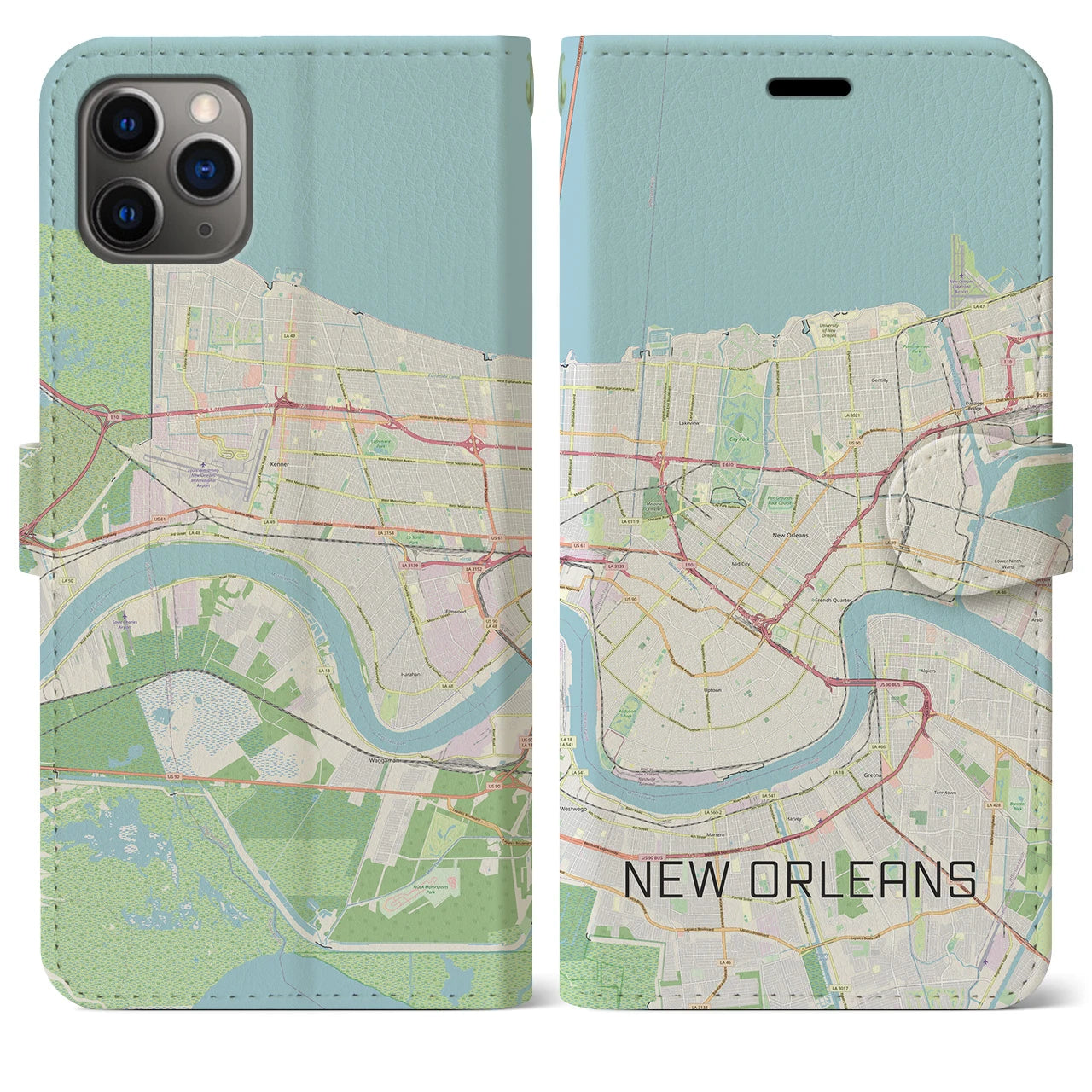 【ニューオーリンズ】地図柄iPhoneケース（手帳両面タイプ・ナチュラル）iPhone 11 Pro Max 用