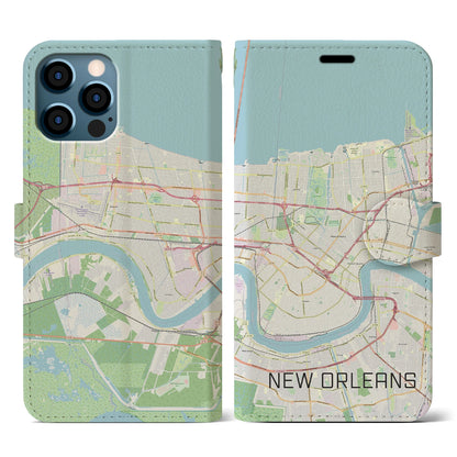 【ニューオーリンズ（アメリカ）】地図柄iPhoneケース（手帳タイプ）ナチュラル・iPhone 12 / 12 Pro 用