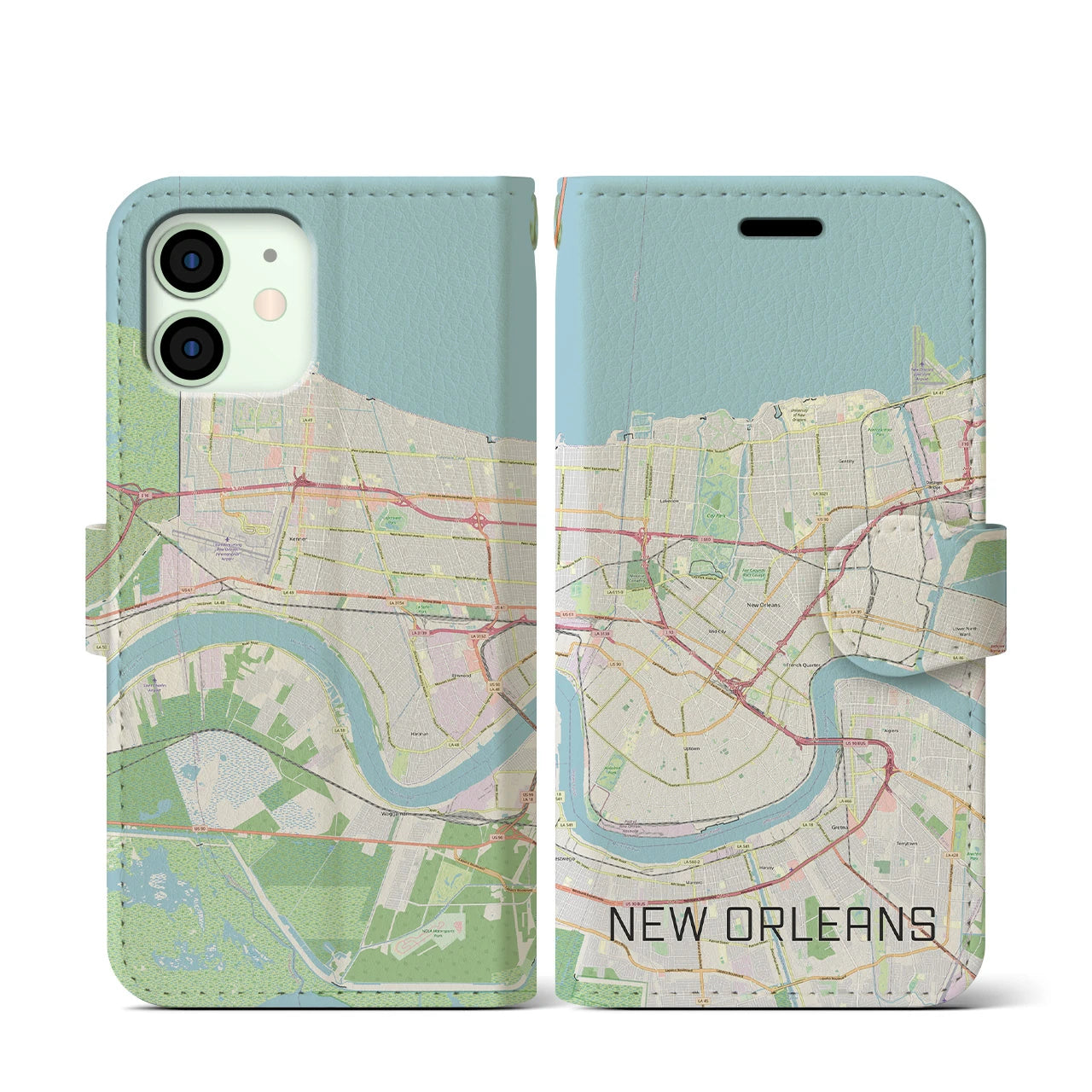 【ニューオーリンズ】地図柄iPhoneケース（手帳両面タイプ・ナチュラル）iPhone 12 mini 用