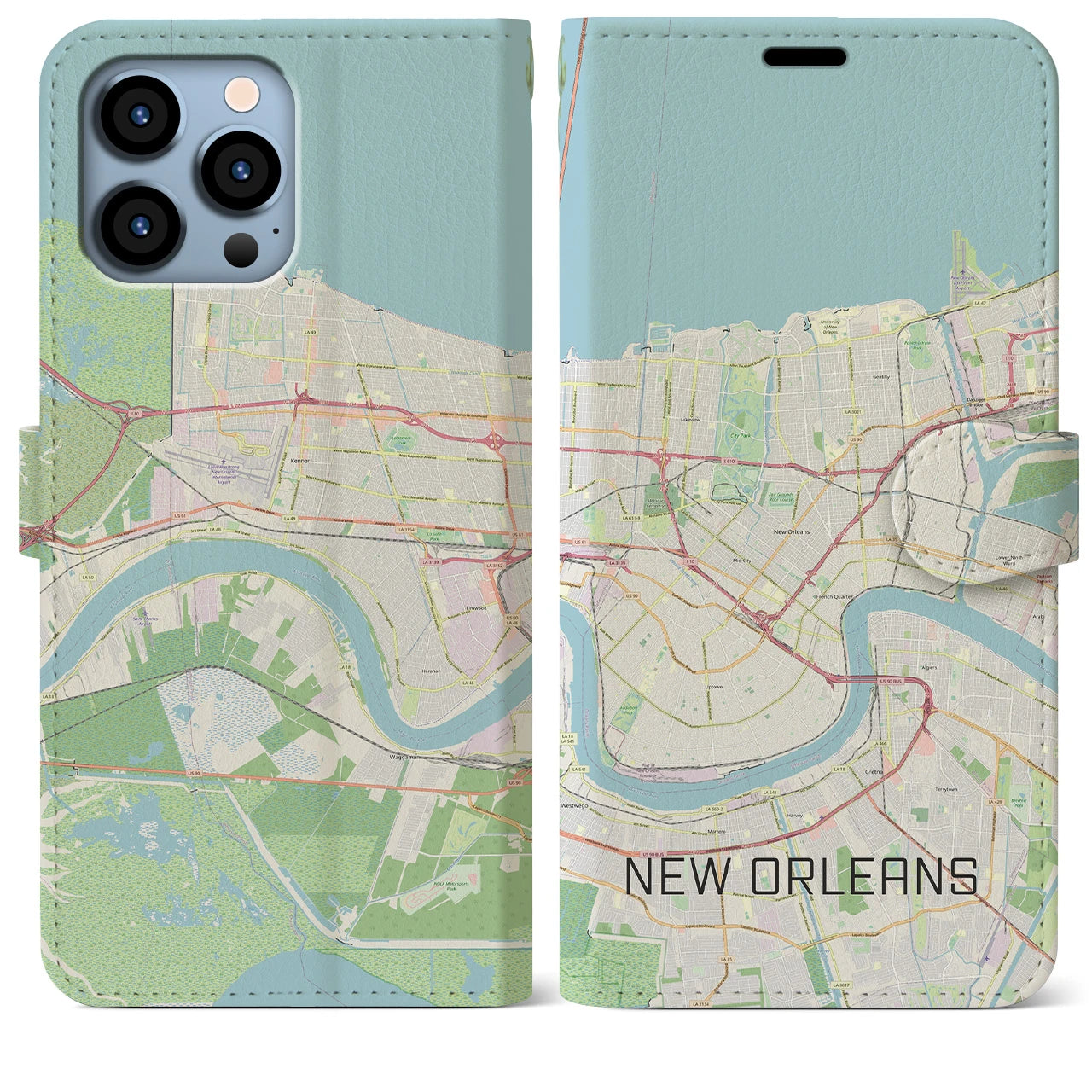【ニューオーリンズ】地図柄iPhoneケース（手帳両面タイプ・ナチュラル）iPhone 13 Pro Max 用