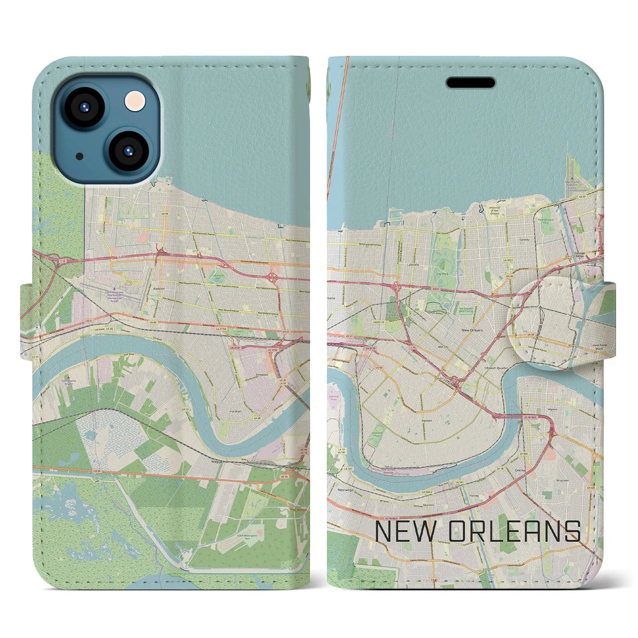 【ニューオーリンズ】地図柄iPhoneケース（手帳両面タイプ・ナチュラル）iPhone 13 用