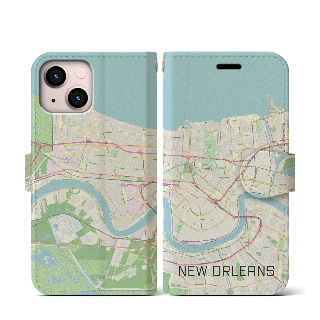 【ニューオーリンズ】地図柄iPhoneケース（手帳両面タイプ・ナチュラル）iPhone 13 mini 用