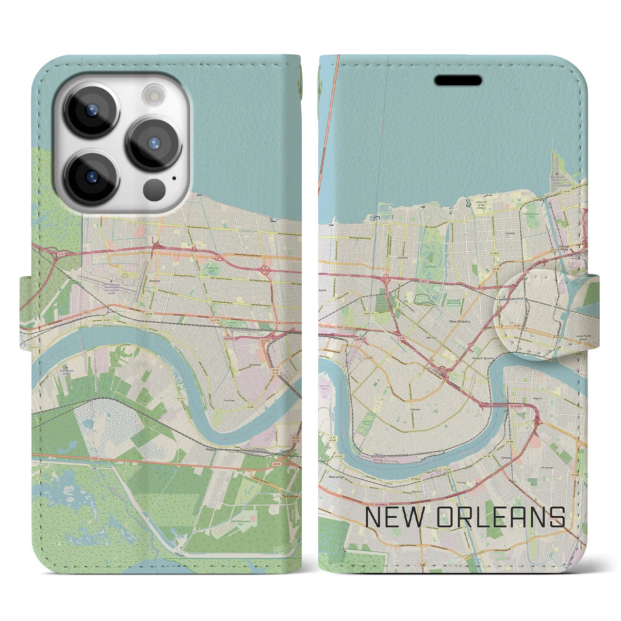 【ニューオーリンズ】地図柄iPhoneケース（手帳両面タイプ・ナチュラル）iPhone 14 Pro 用