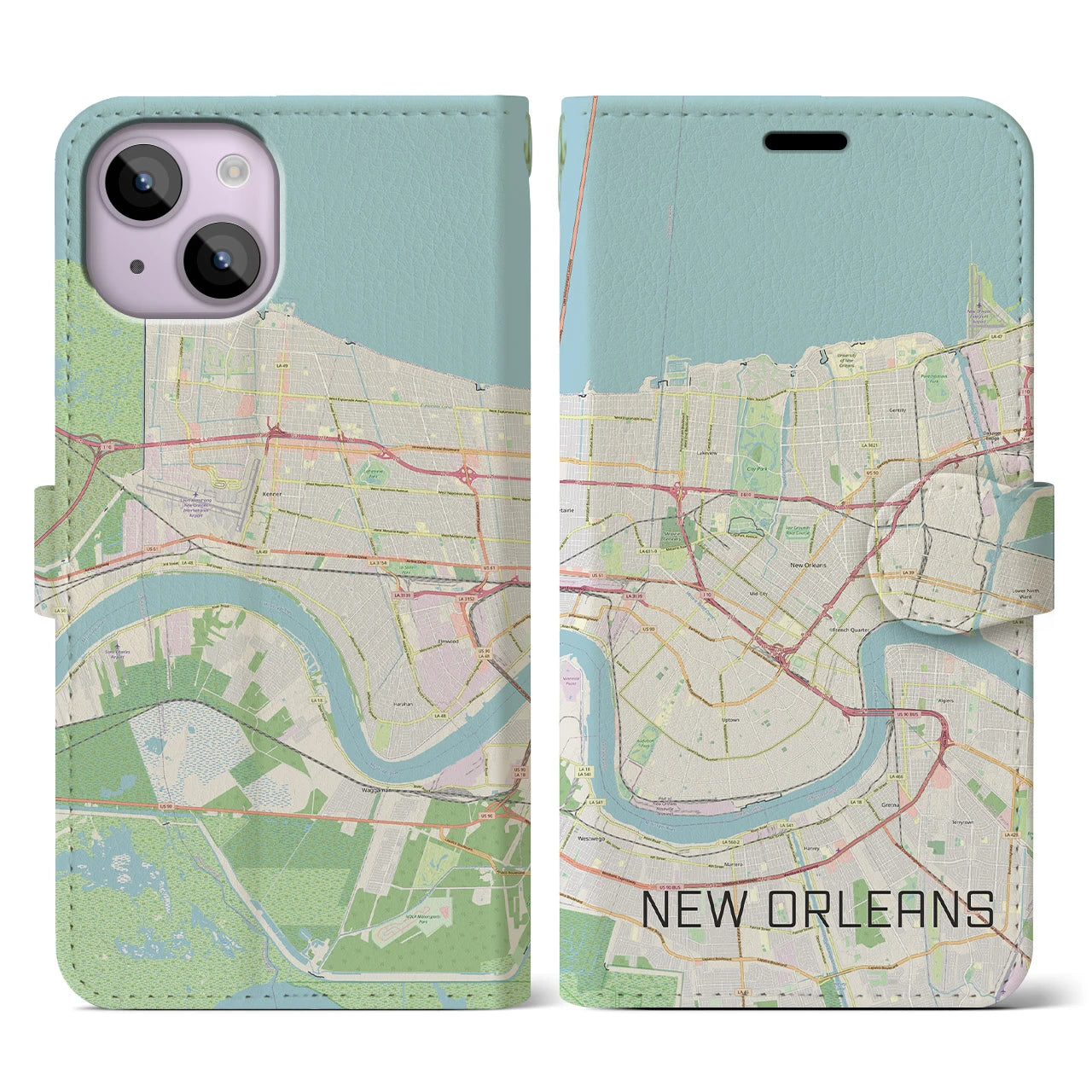 【ニューオーリンズ】地図柄iPhoneケース（手帳両面タイプ・ナチュラル）iPhone 14 用
