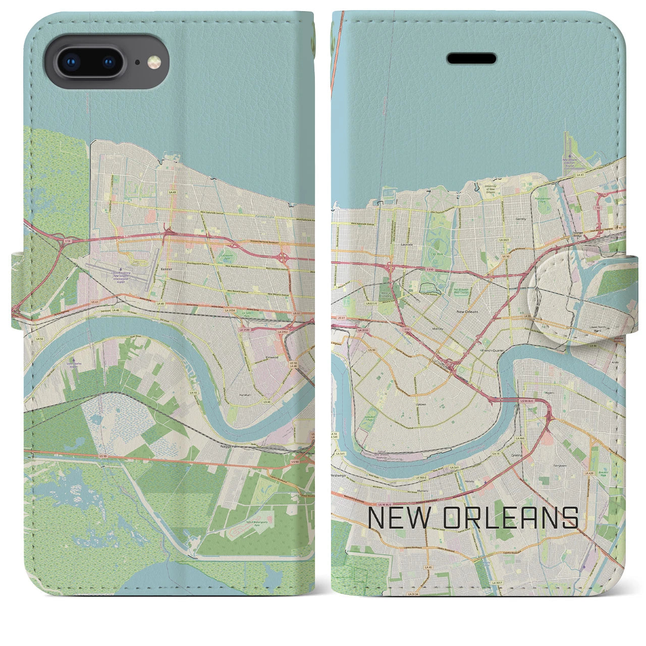 【ニューオーリンズ】地図柄iPhoneケース（手帳両面タイプ・ナチュラル）iPhone 8Plus /7Plus / 6sPlus / 6Plus 用