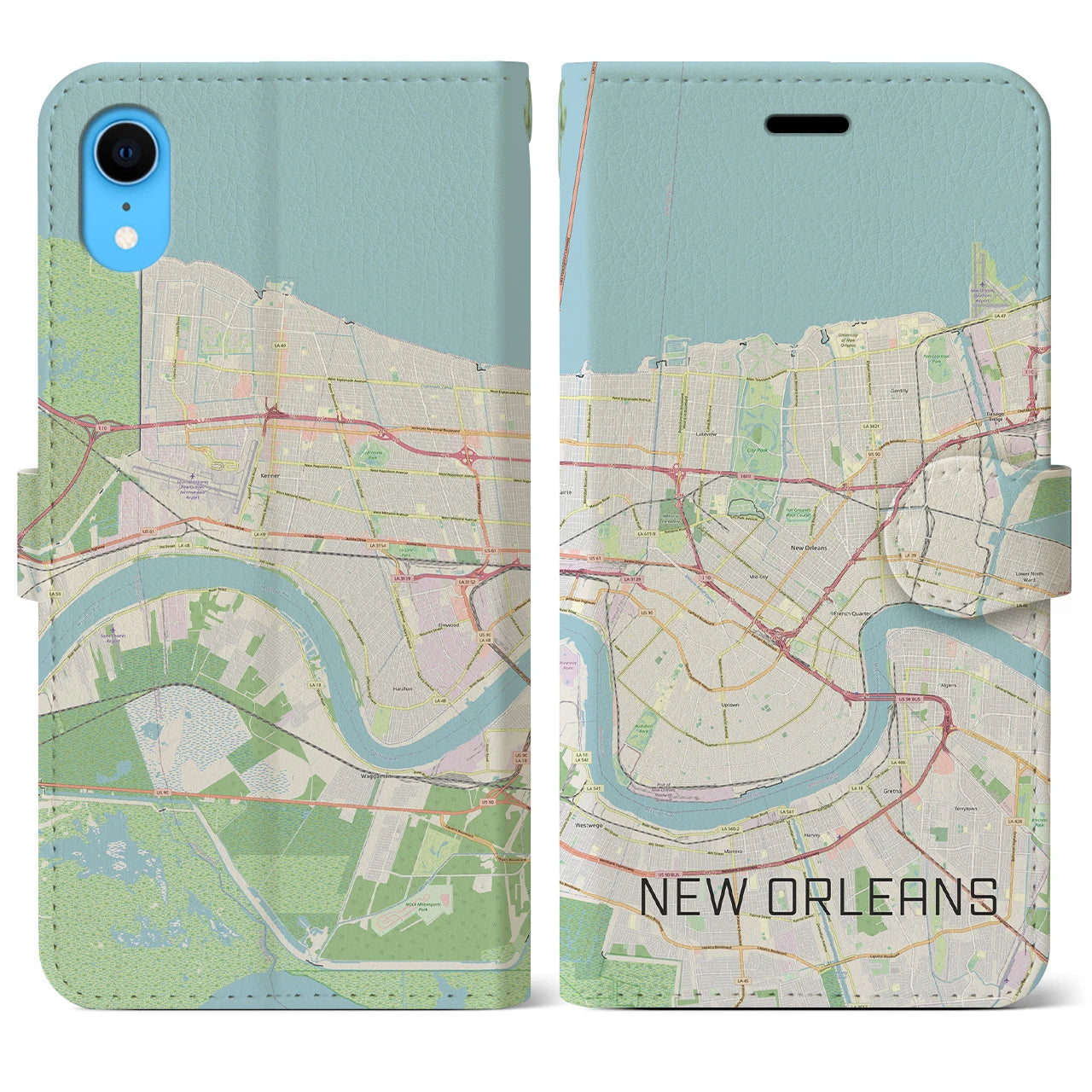 【ニューオーリンズ】地図柄iPhoneケース（手帳両面タイプ・ナチュラル）iPhone XR 用