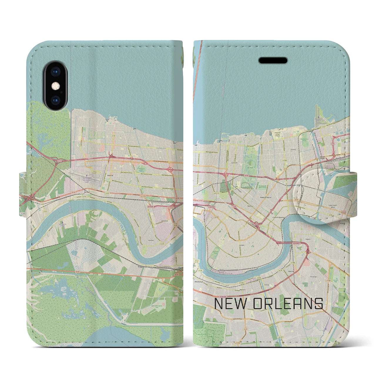 【ニューオーリンズ】地図柄iPhoneケース（手帳両面タイプ・ナチュラル）iPhone XS / X 用