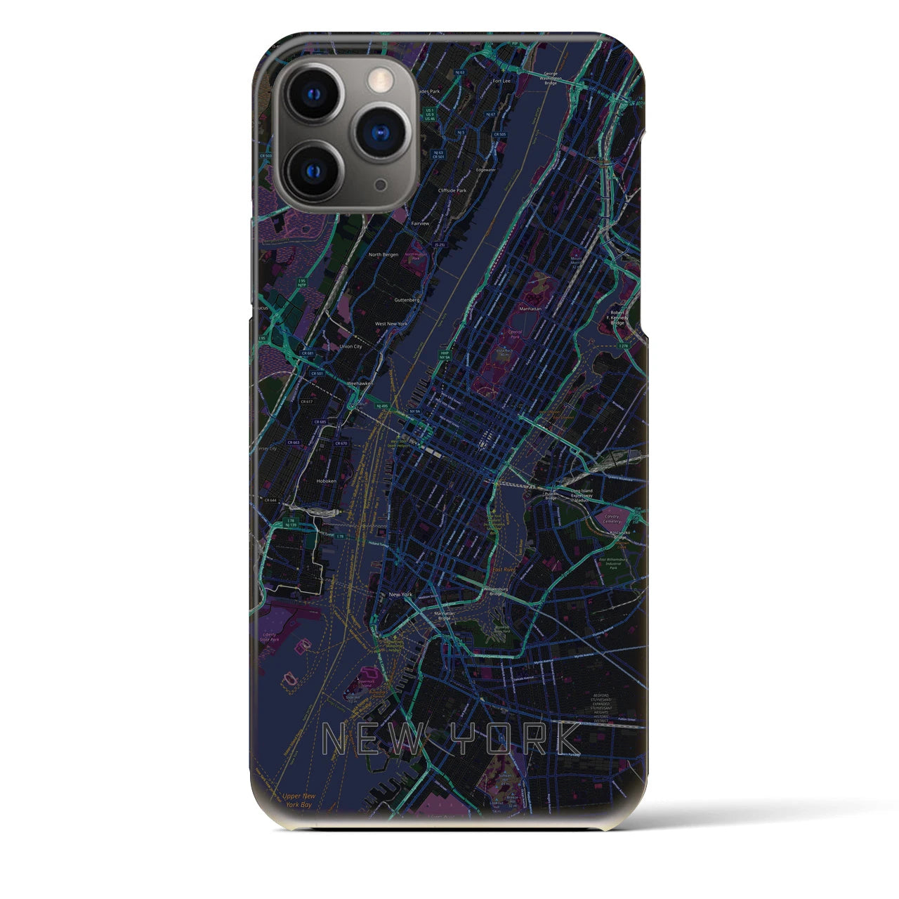 【ニューヨーク】地図柄iPhoneケース（バックカバータイプ・ブラック）iPhone 11 Pro Max 用