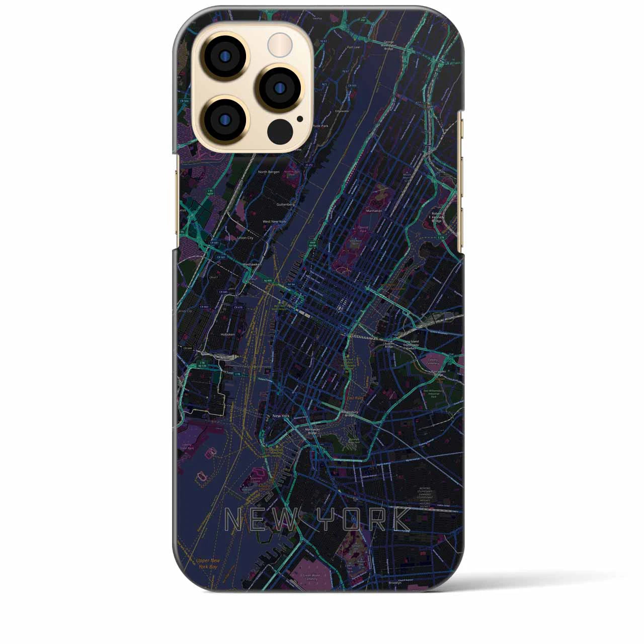 【ニューヨーク】地図柄iPhoneケース（バックカバータイプ・ブラック）iPhone 12 Pro Max 用