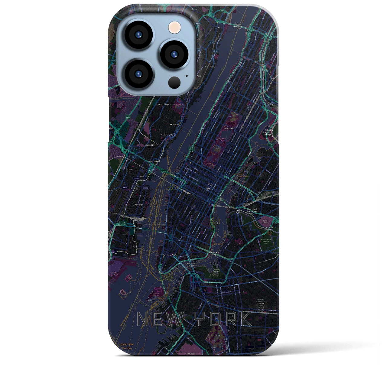 【ニューヨーク】地図柄iPhoneケース（バックカバータイプ・ブラック）iPhone 13 Pro Max 用