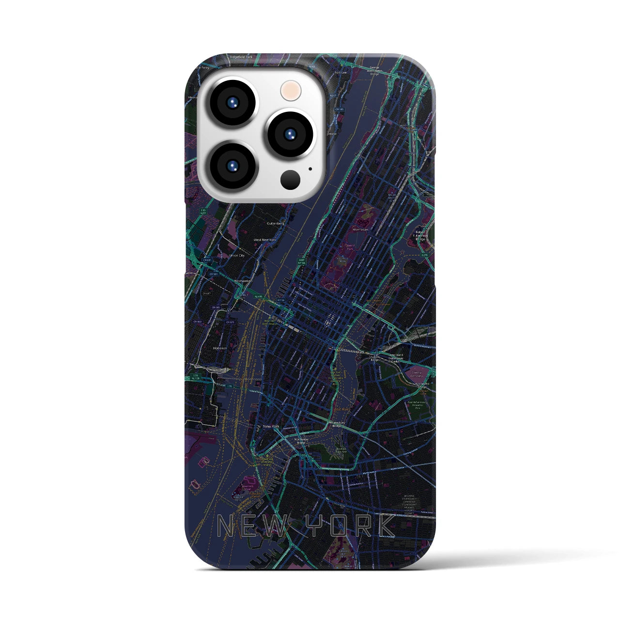 【ニューヨーク】地図柄iPhoneケース（バックカバータイプ・ブラック）iPhone 13 Pro 用