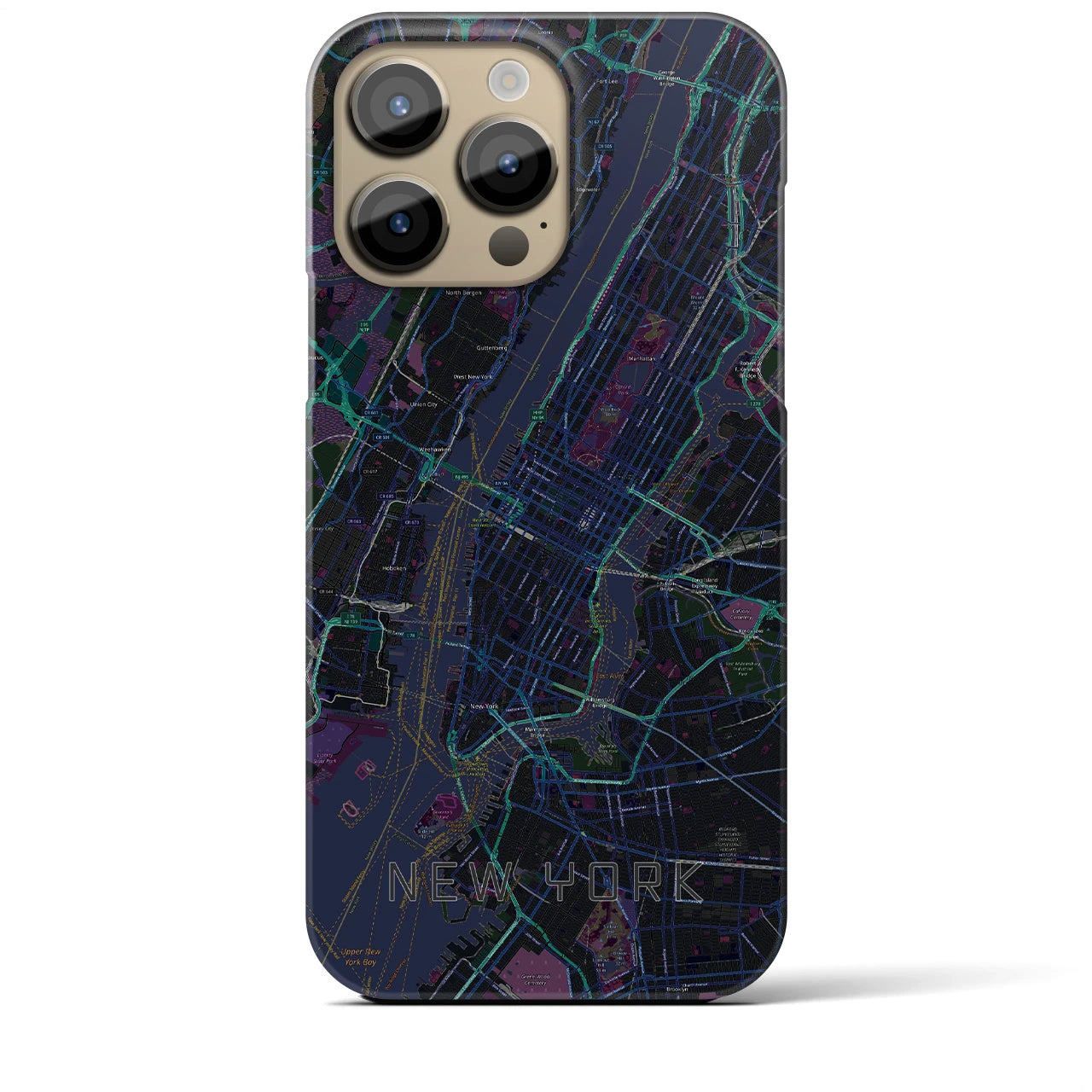 【ニューヨーク】地図柄iPhoneケース（バックカバータイプ・ブラック）iPhone 14 Pro Max 用