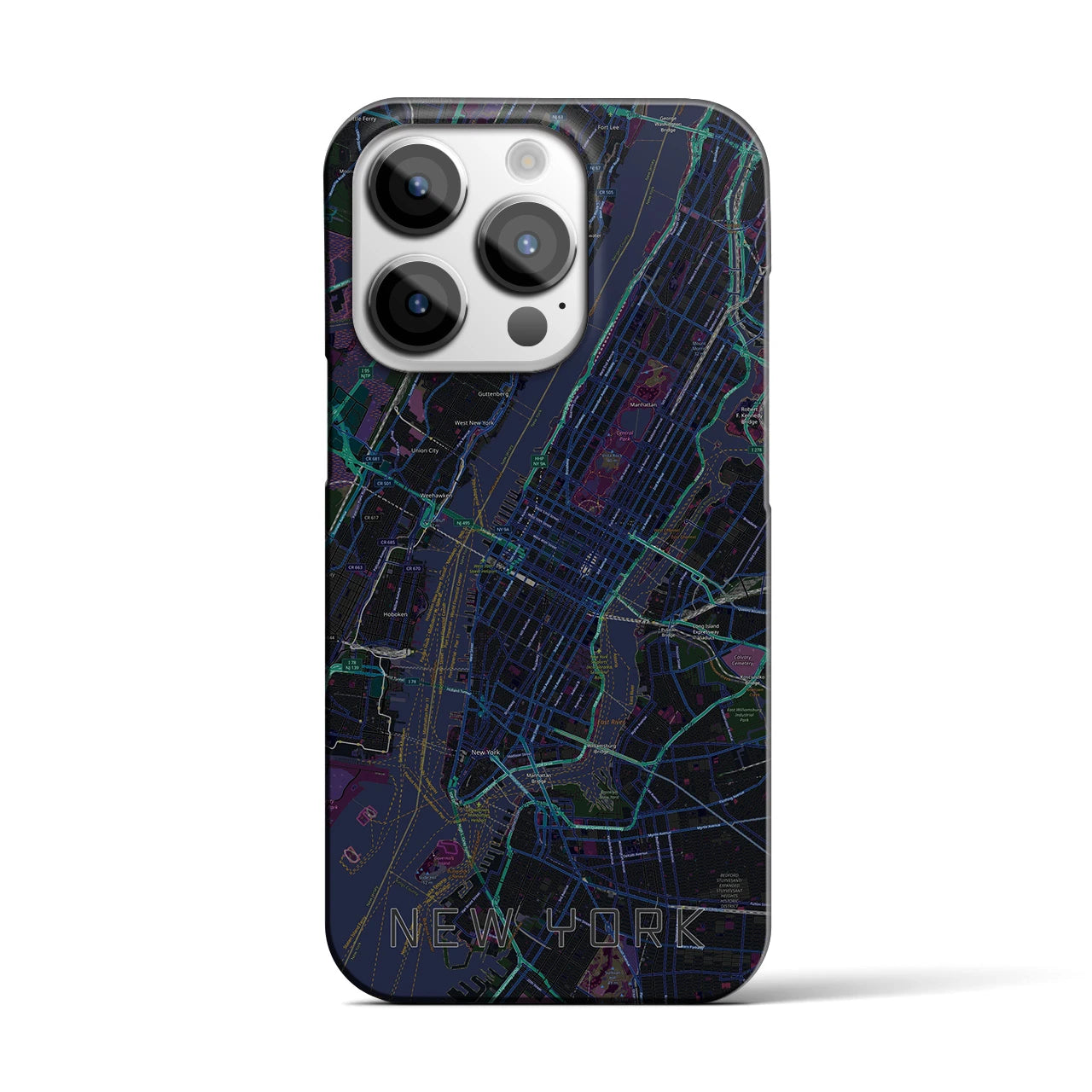 【ニューヨーク】地図柄iPhoneケース（バックカバータイプ・ブラック）iPhone 14 Pro 用