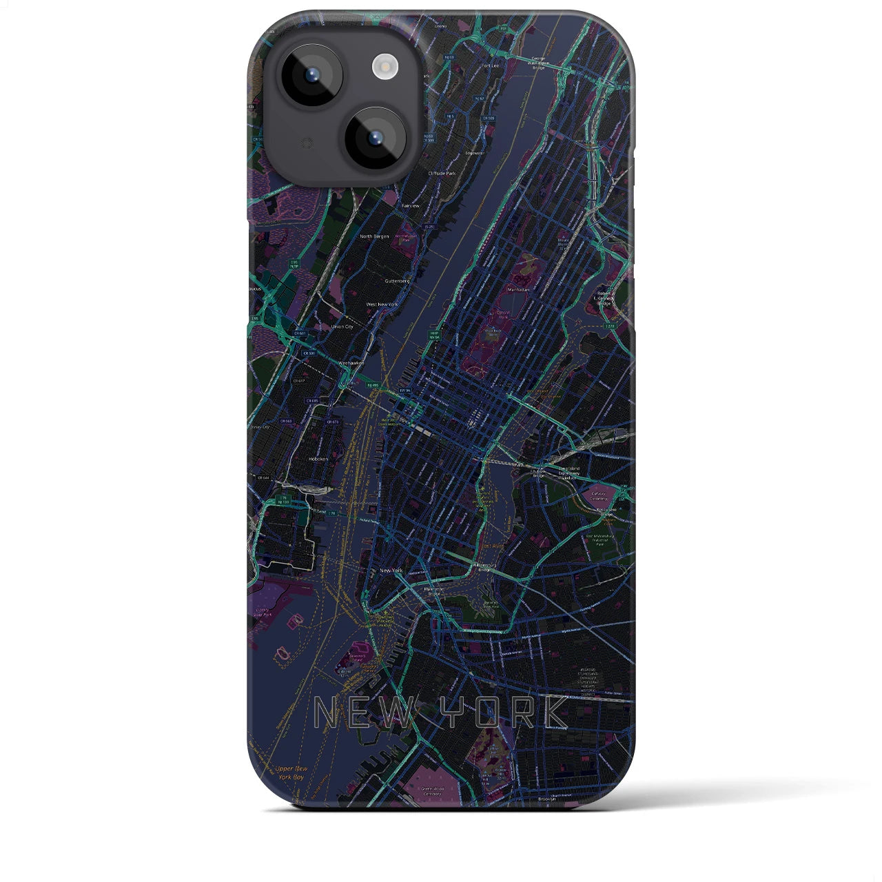 【ニューヨーク】地図柄iPhoneケース（バックカバータイプ・ブラック）iPhone 14 Plus 用
