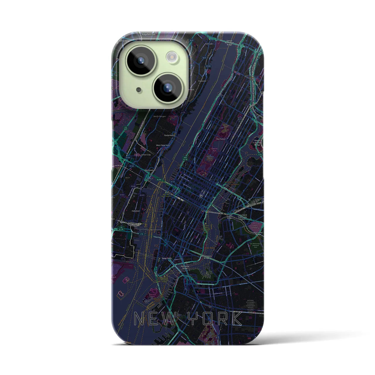 【ニューヨーク】地図柄iPhoneケース（バックカバータイプ・ブラック）iPhone 15 用