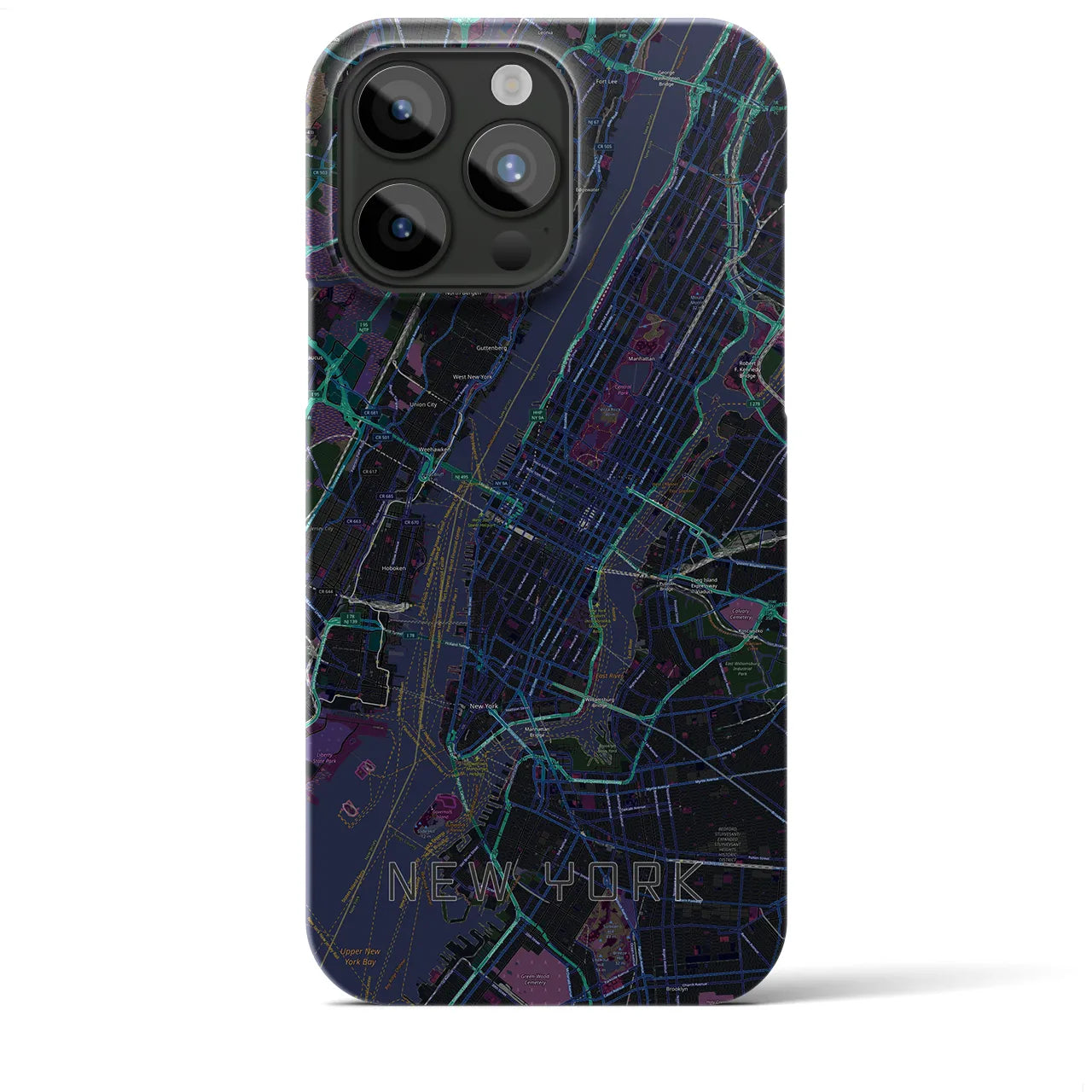 【ニューヨーク】地図柄iPhoneケース（バックカバータイプ・ブラック）iPhone 15 Pro Max 用