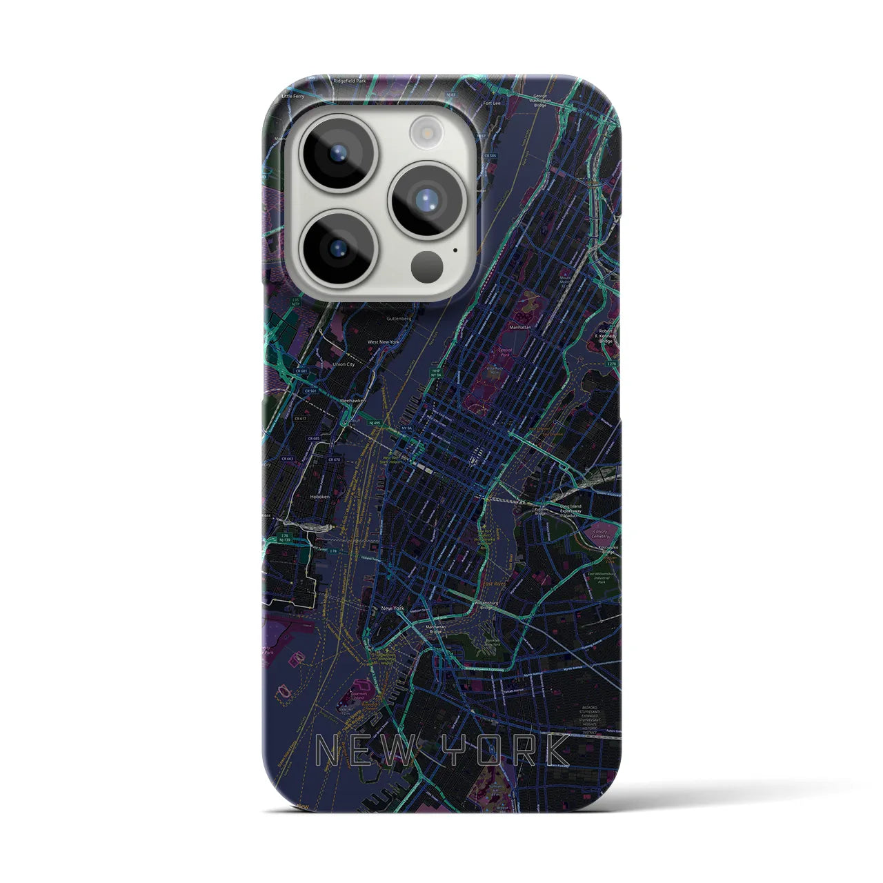 【ニューヨーク】地図柄iPhoneケース（バックカバータイプ・ブラック）iPhone 15 Pro 用