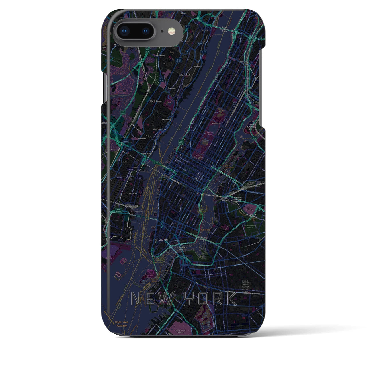 【ニューヨーク】地図柄iPhoneケース（バックカバータイプ・ブラック）iPhone 8Plus /7Plus / 6sPlus / 6Plus 用
