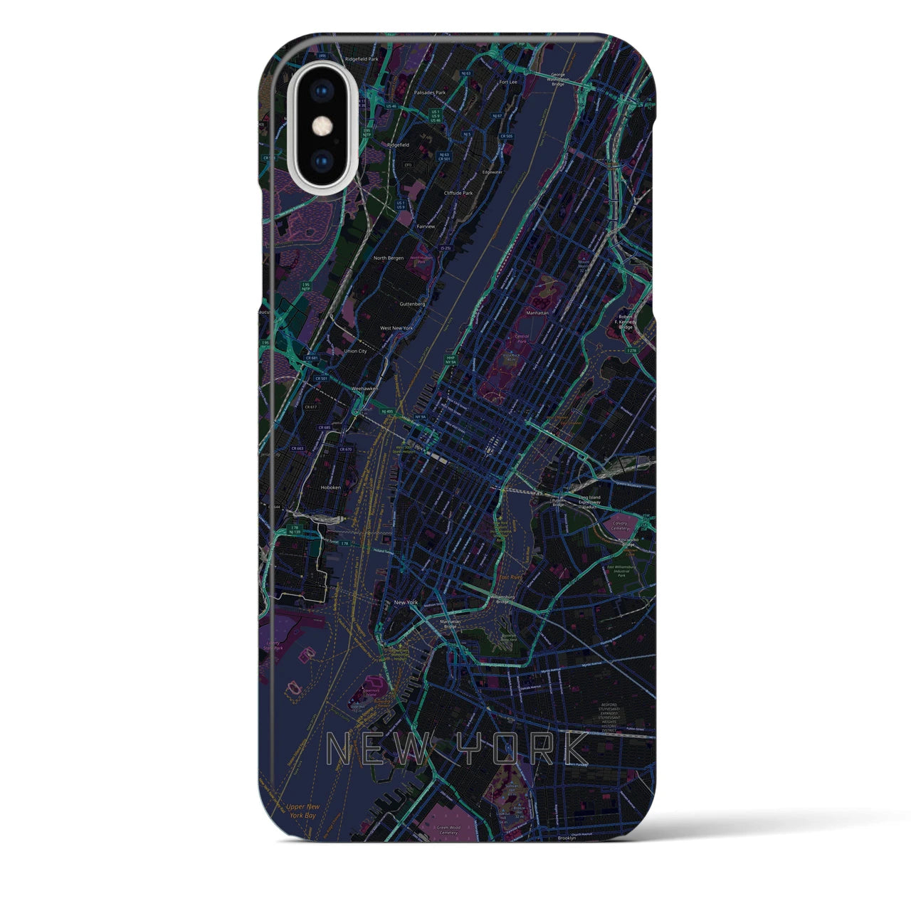 【ニューヨーク】地図柄iPhoneケース（バックカバータイプ・ブラック）iPhone XS Max 用