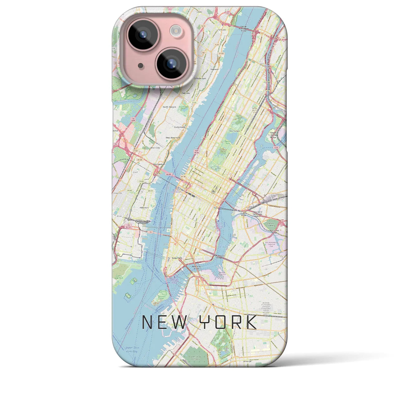 【ニューヨーク】地図柄iPhoneケース（バックカバータイプ・ナチュラル）iPhone 15 Plus 用